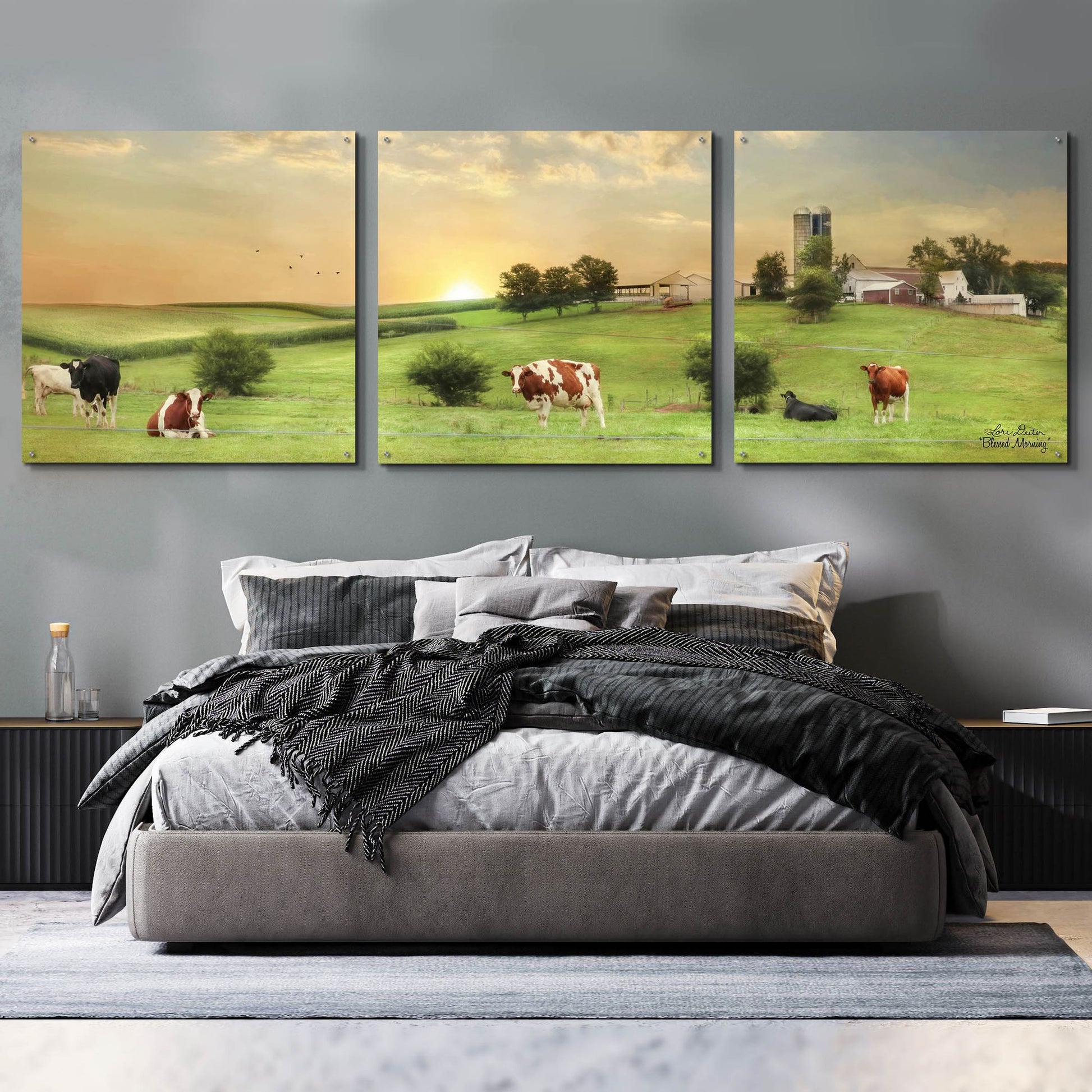 Epic Art 'Blessed Morning' by Lori Deiter, Acrylic Glass Wall Art, 3 Piece Set,108x36