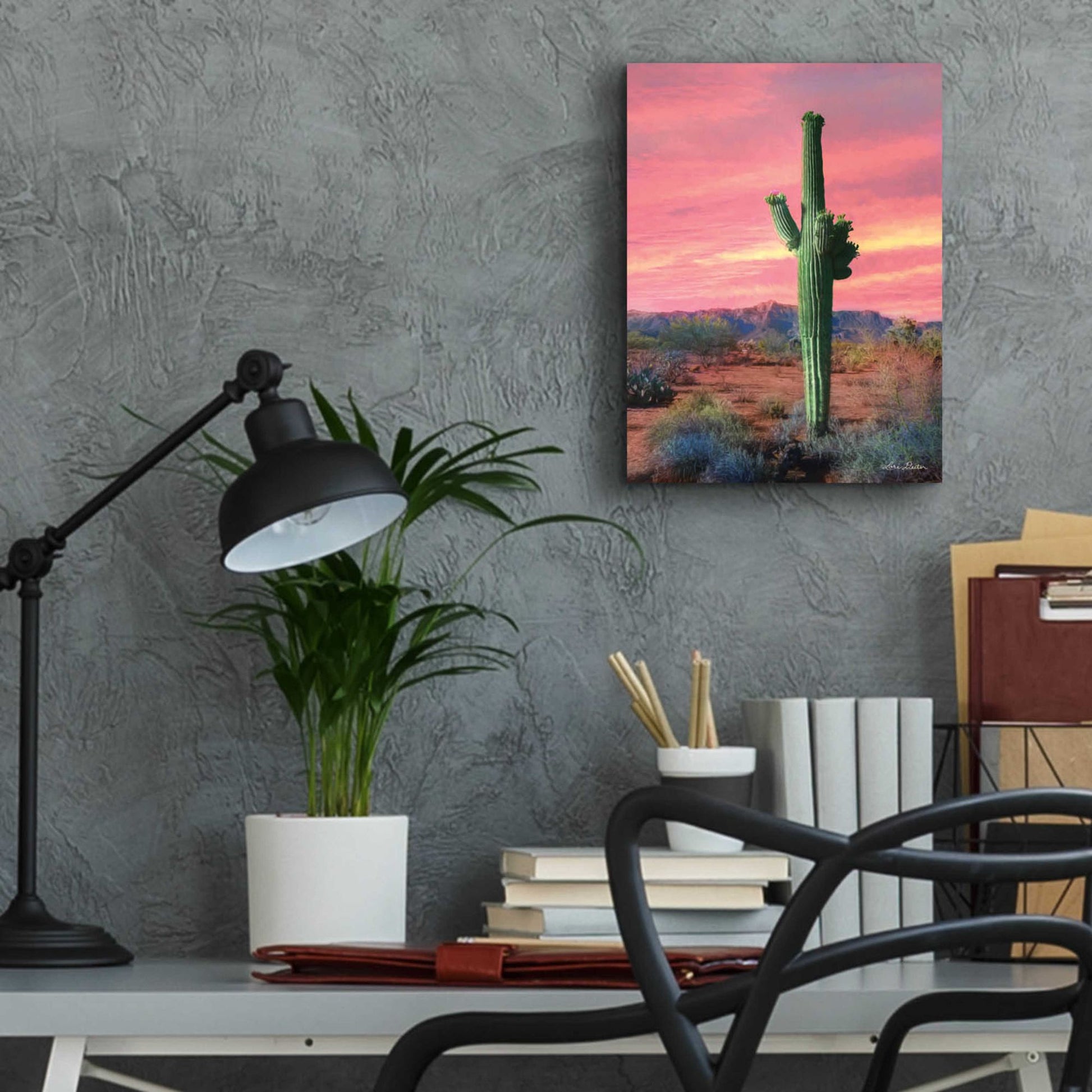 Epic Art 'Vibrant Cactus Sunset' by Lori Deiter, Acrylic Glass Wall Art,12x16