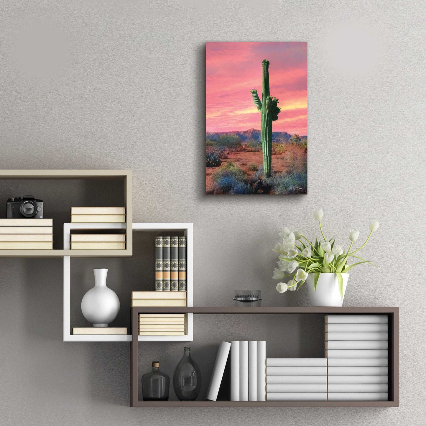 Epic Art 'Vibrant Cactus Sunset' by Lori Deiter, Acrylic Glass Wall Art,16x24