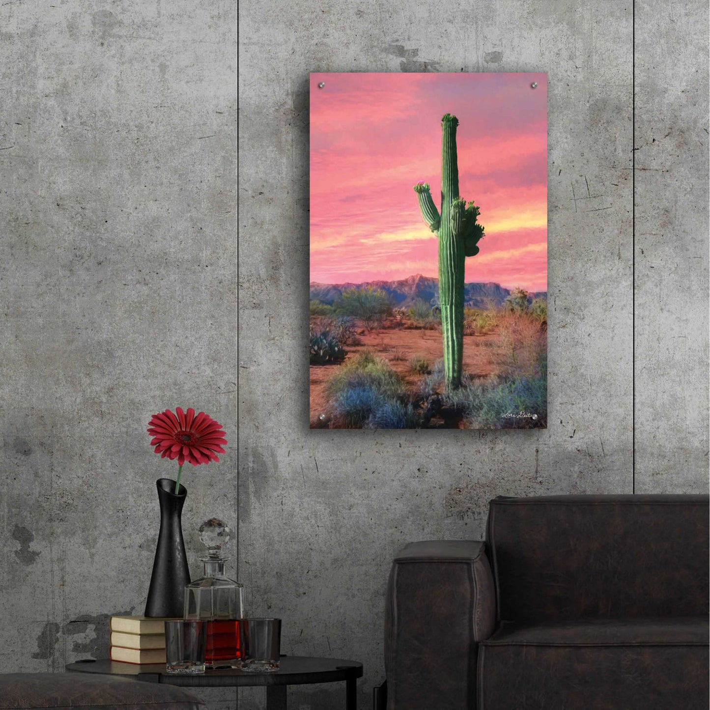 Epic Art 'Vibrant Cactus Sunset' by Lori Deiter, Acrylic Glass Wall Art,24x36