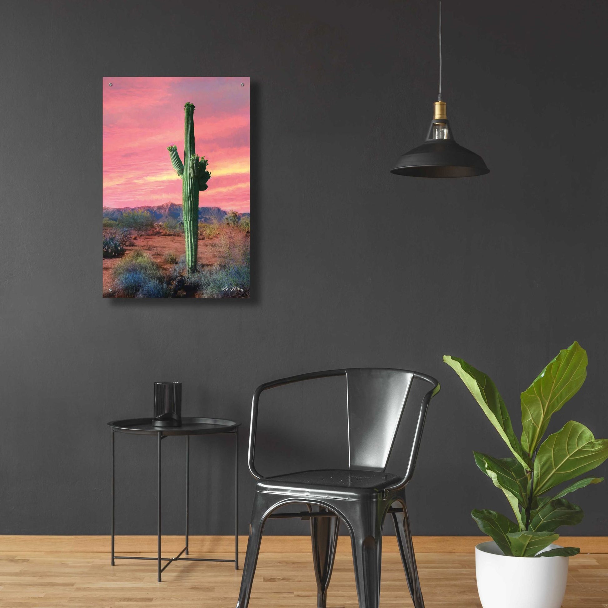 Epic Art 'Vibrant Cactus Sunset' by Lori Deiter, Acrylic Glass Wall Art,24x36