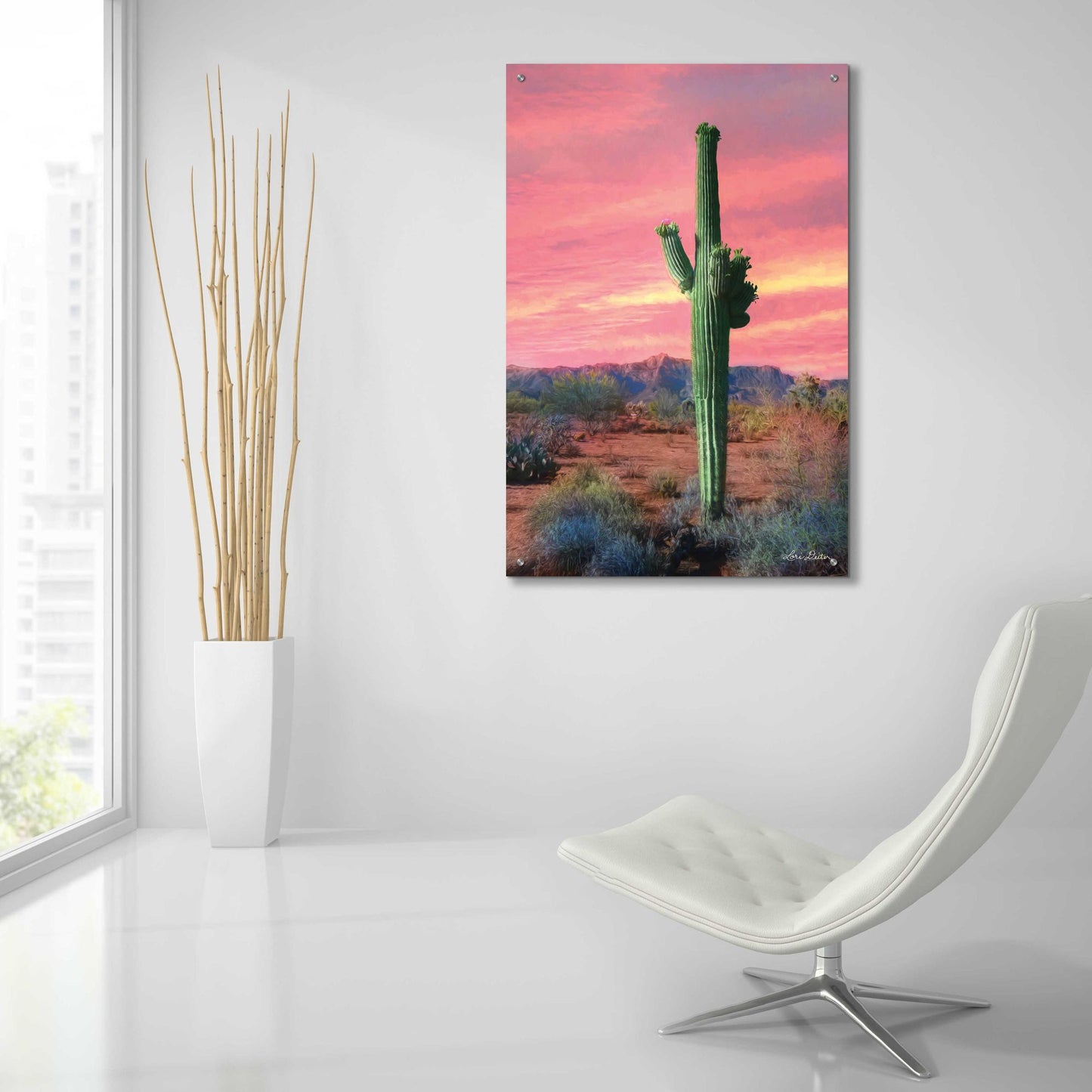 Epic Art 'Vibrant Cactus Sunset' by Lori Deiter, Acrylic Glass Wall Art,24x36