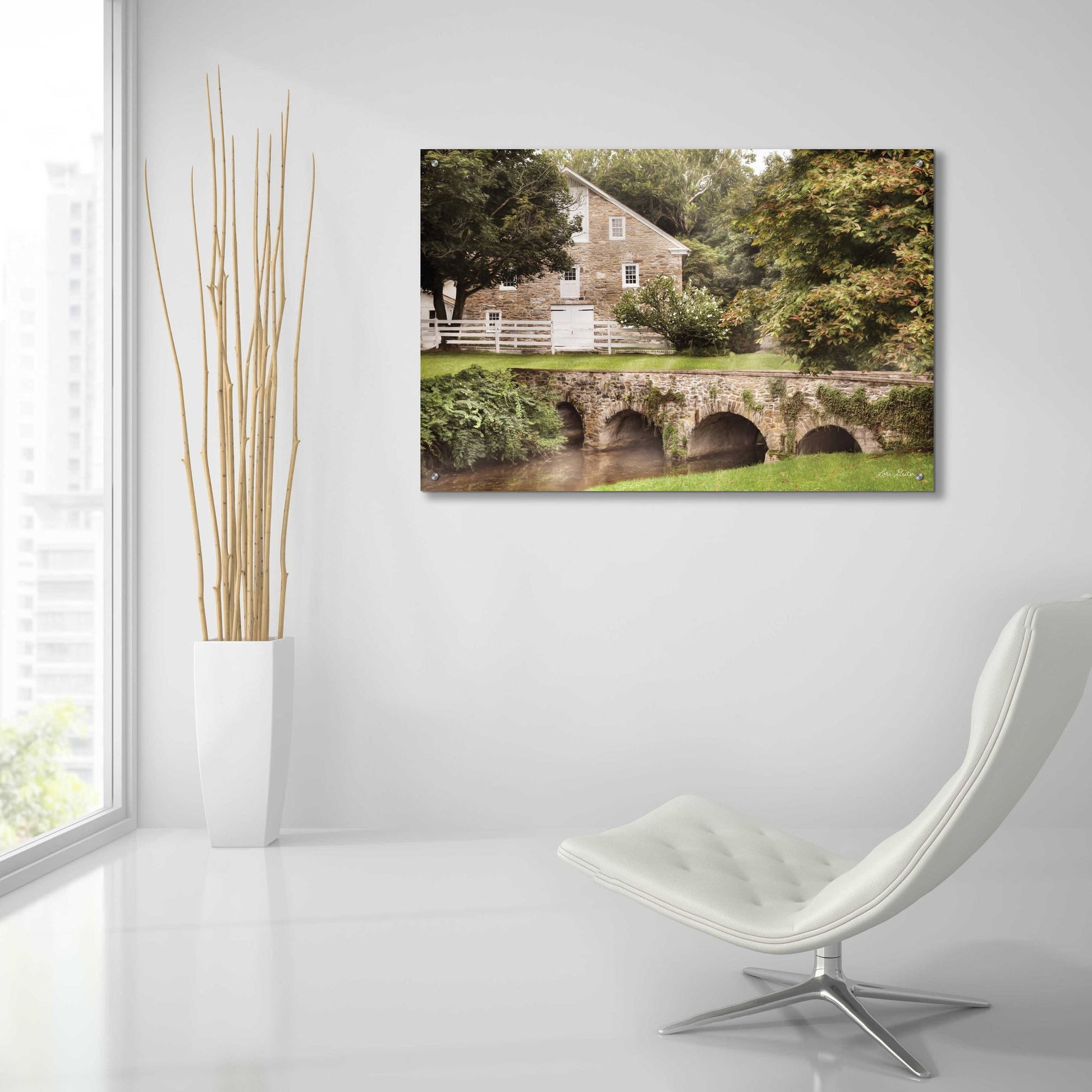 Epic Art 'Old Stone Barn and Bridge' by Lori Deiter, Acrylic Glass Wall Art,36x24