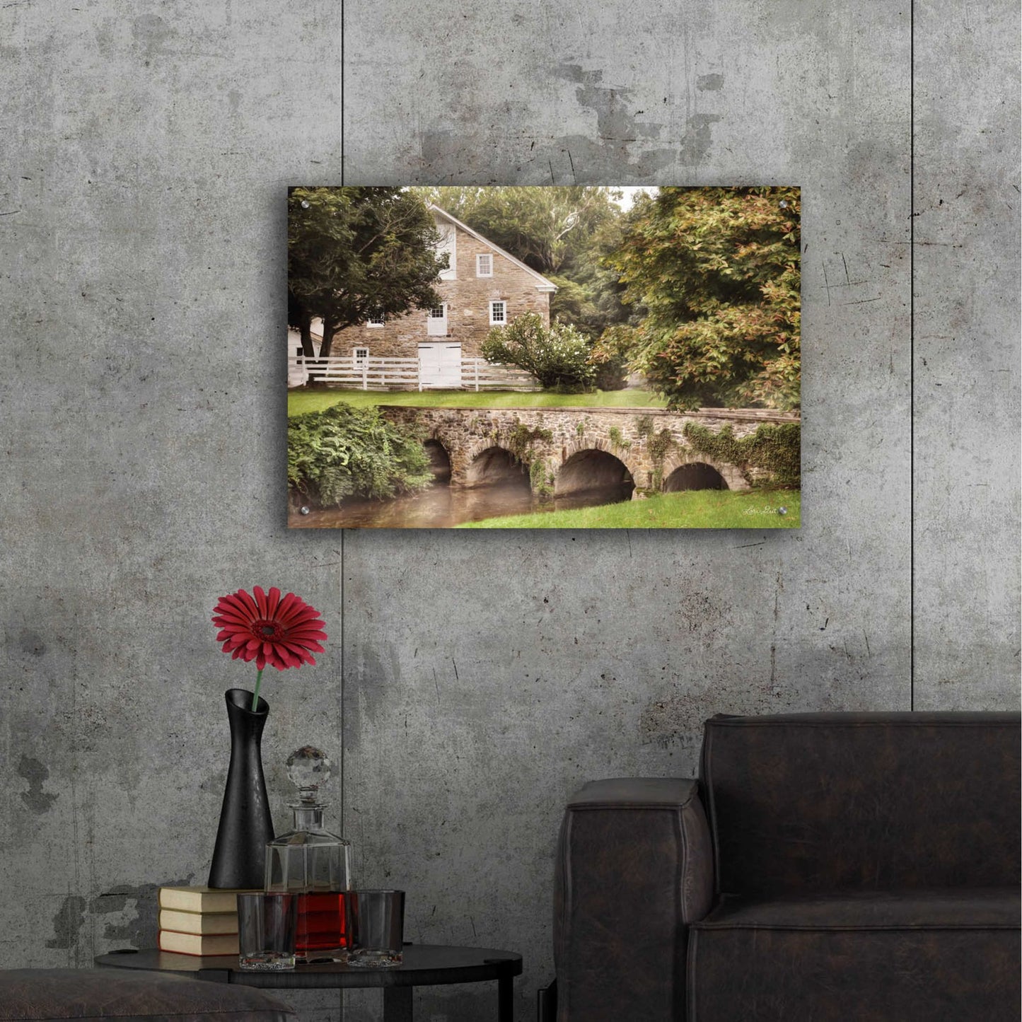 Epic Art 'Old Stone Barn and Bridge' by Lori Deiter, Acrylic Glass Wall Art,36x24