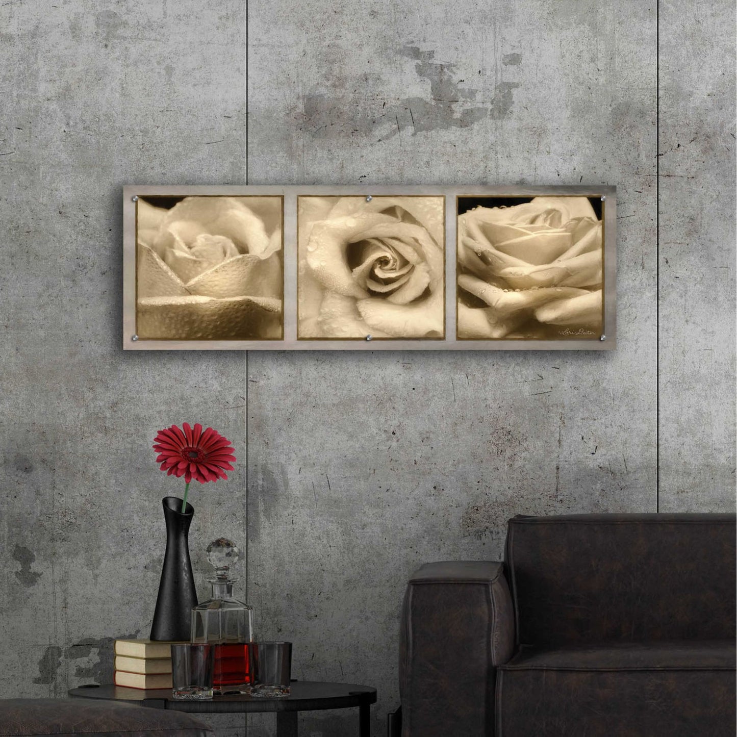 Epic Art 'Rose Trio' by Lori Deiter, Acrylic Glass Wall Art,48x16