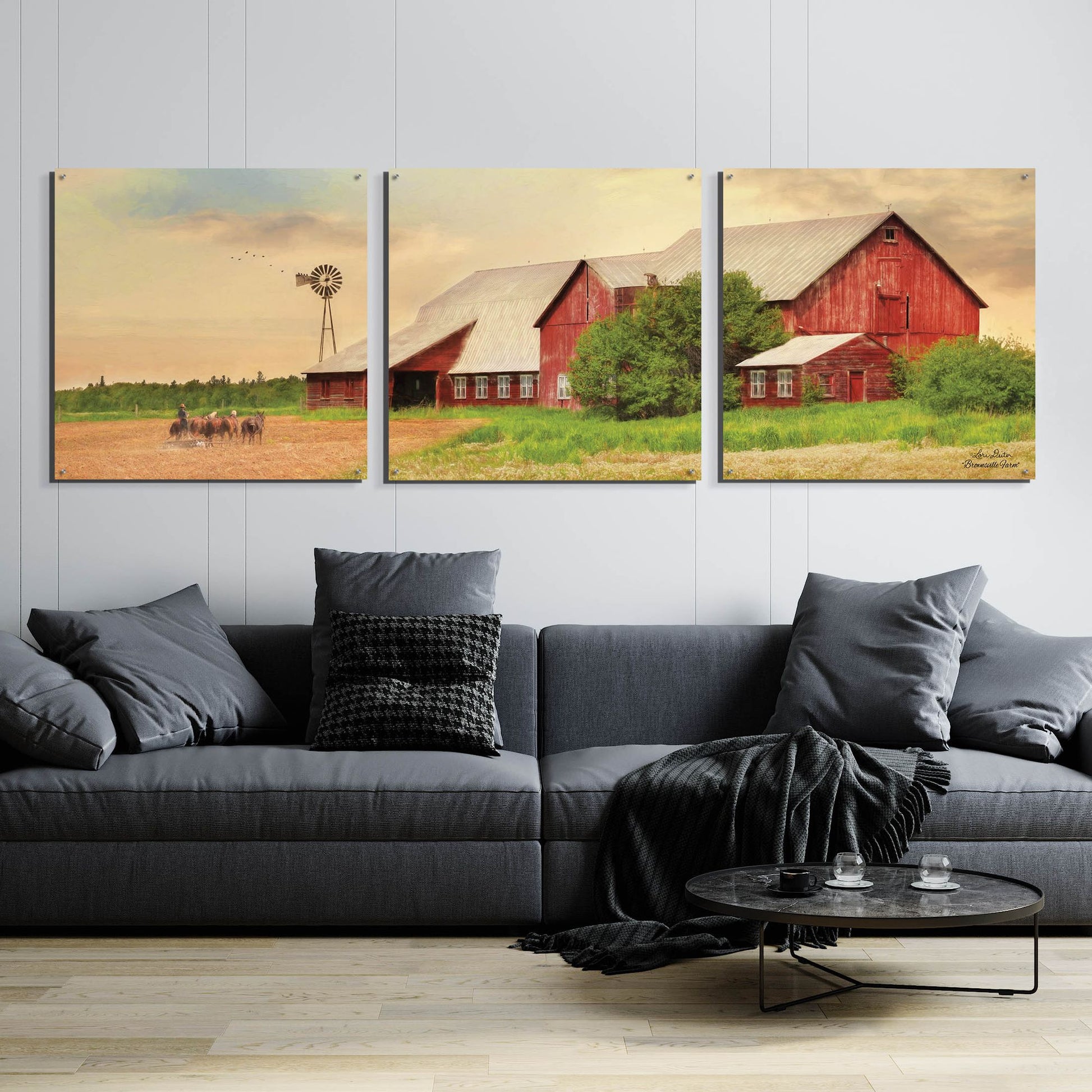 Epic Art 'Brownsville Farm' by Lori Deiter, Acrylic Glass Wall Art, 3 Piece Set,108x36