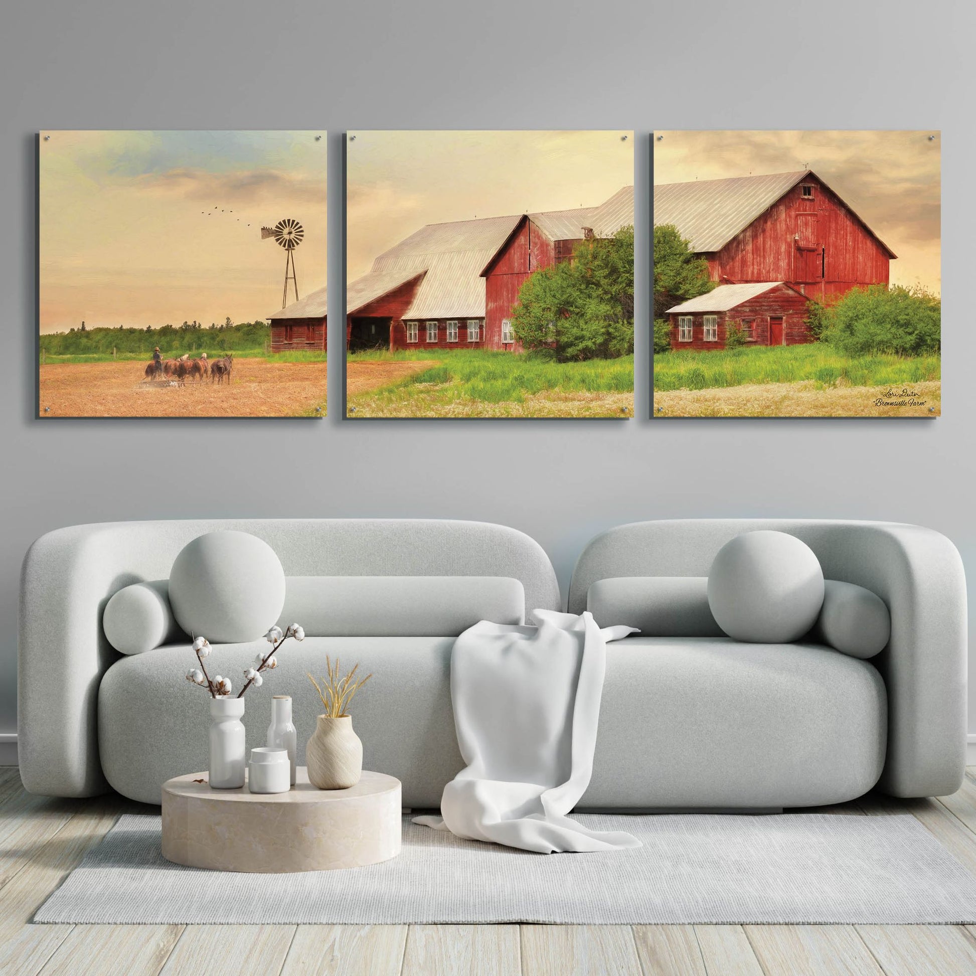 Epic Art 'Brownsville Farm' by Lori Deiter, Acrylic Glass Wall Art, 3 Piece Set,108x36