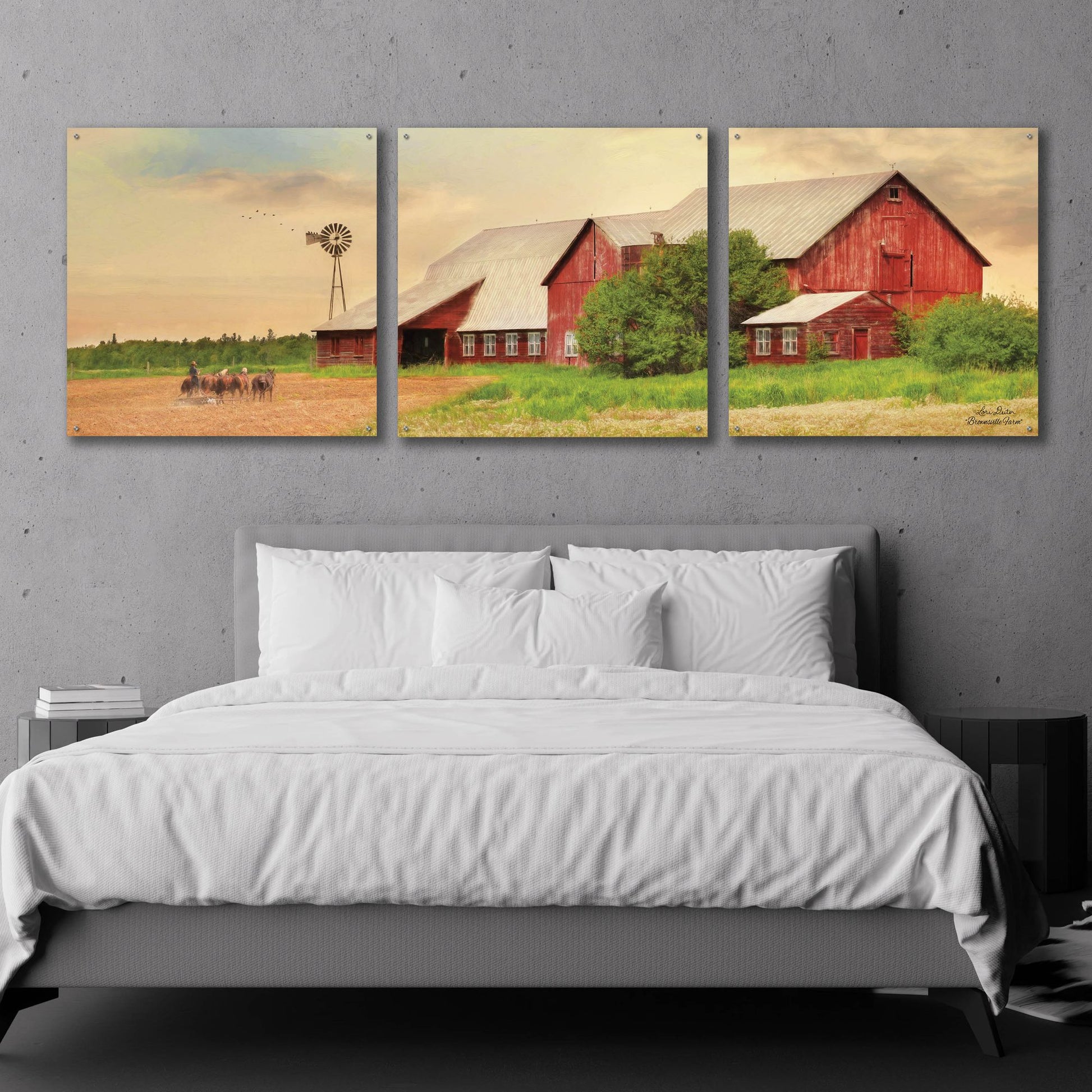 Epic Art 'Brownsville Farm' by Lori Deiter, Acrylic Glass Wall Art, 3 Piece Set,108x36