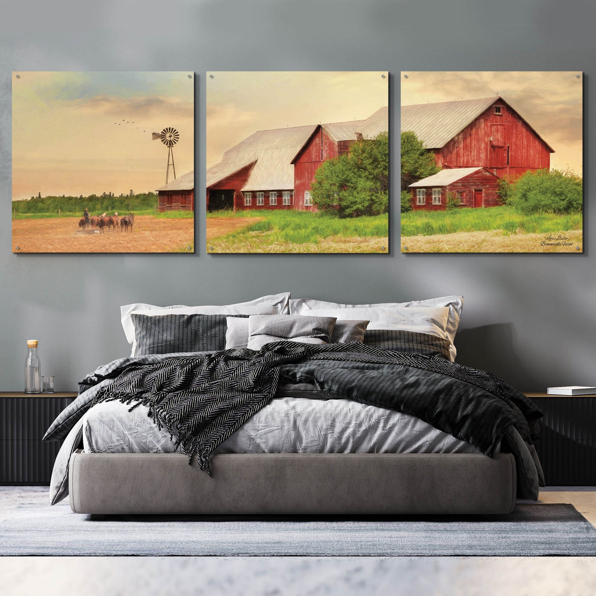 Epic Art 'Brownsville Farm' by Lori Deiter, Acrylic Glass Wall Art, 3 Piece Set,108x36