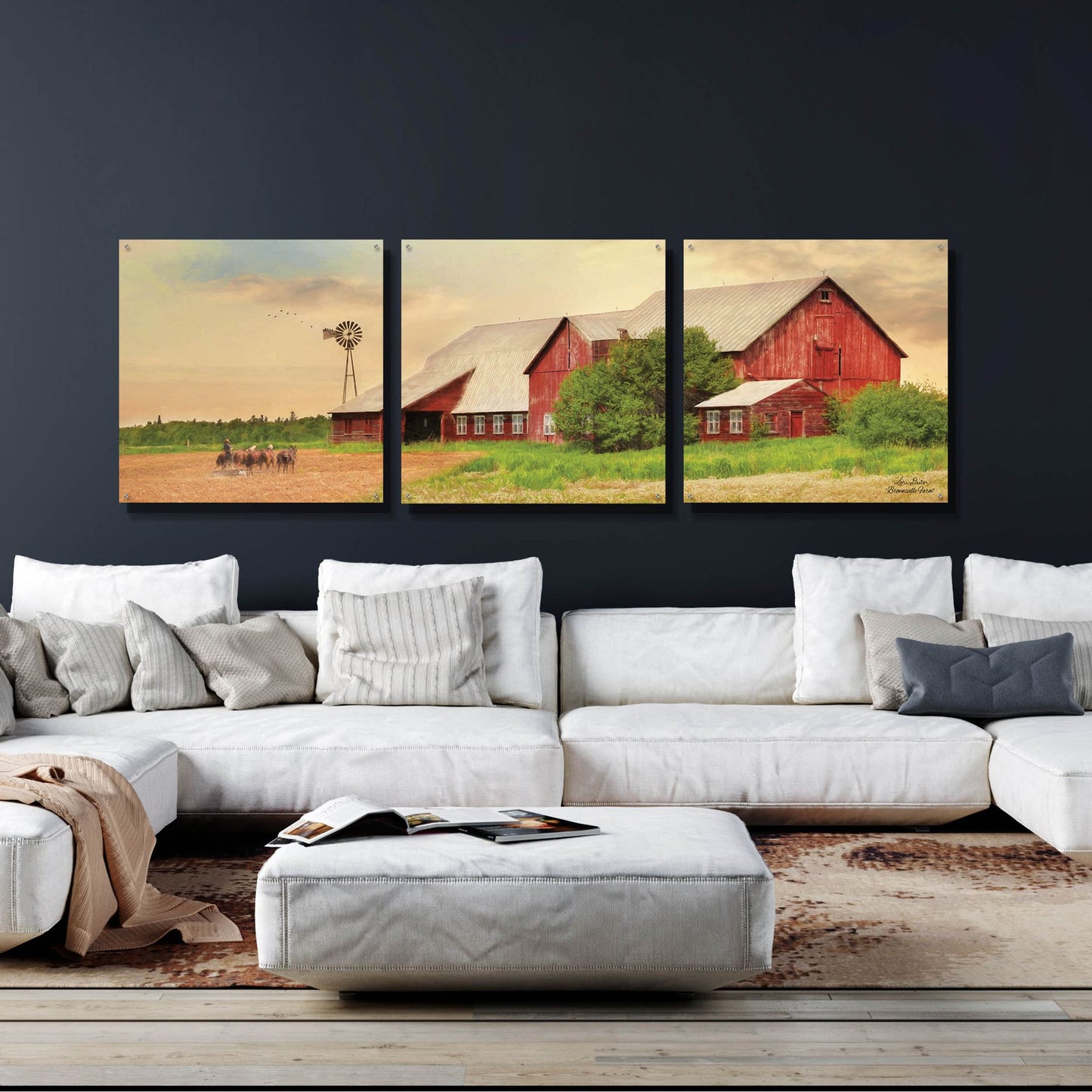 Epic Art 'Brownsville Farm' by Lori Deiter, Acrylic Glass Wall Art, 3 Piece Set,108x36