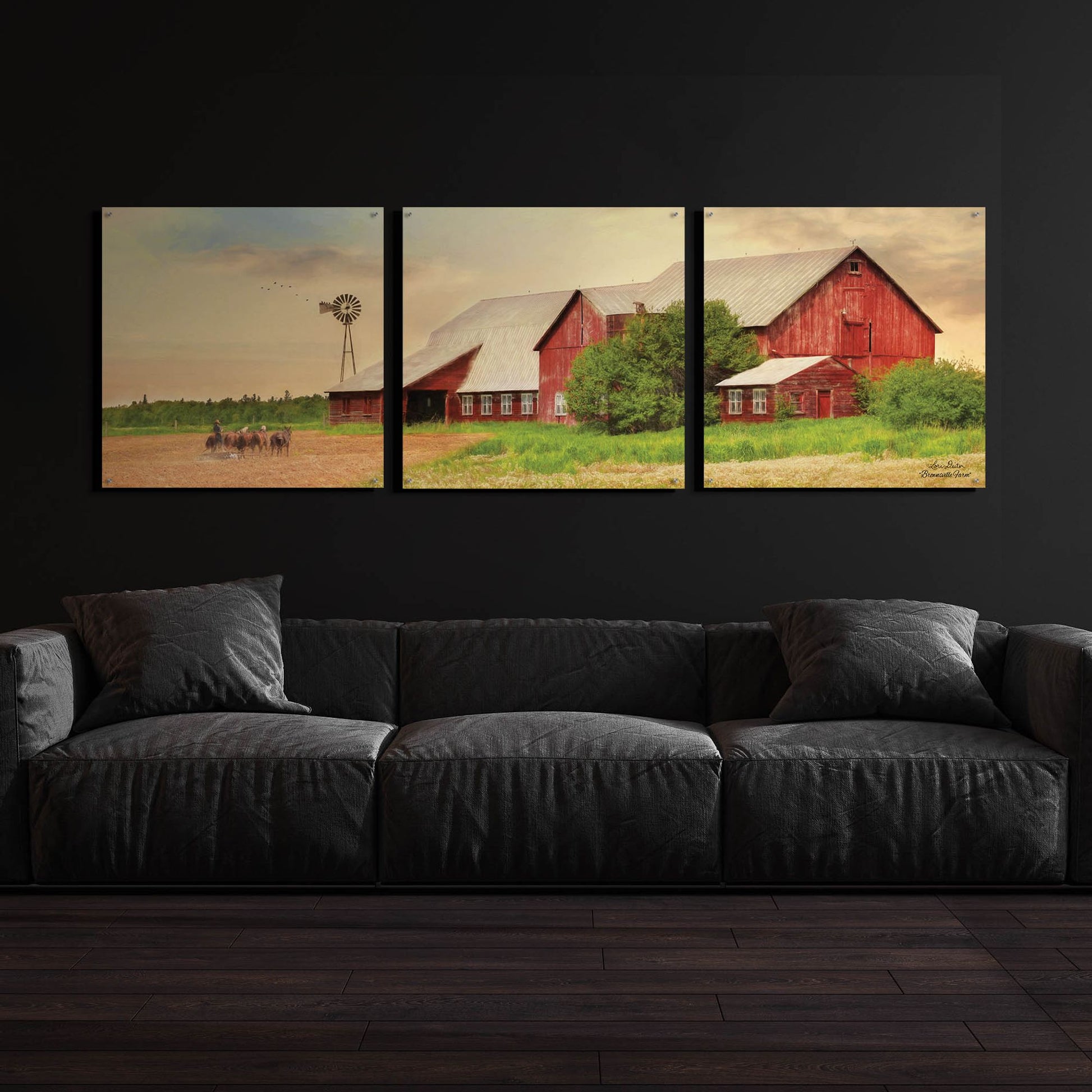 Epic Art 'Brownsville Farm' by Lori Deiter, Acrylic Glass Wall Art, 3 Piece Set,108x36