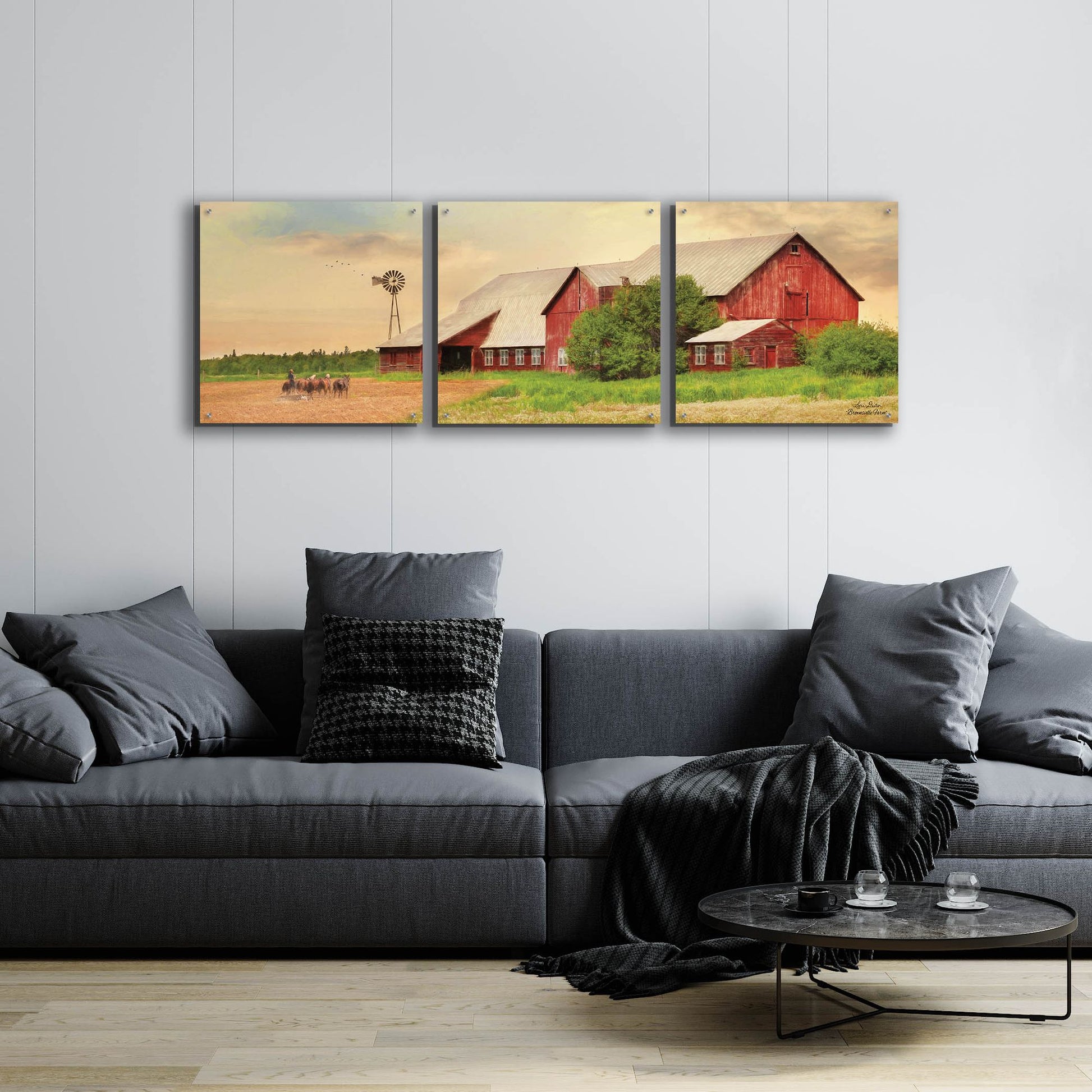 Epic Art 'Brownsville Farm' by Lori Deiter, Acrylic Glass Wall Art, 3 Piece Set,72x24