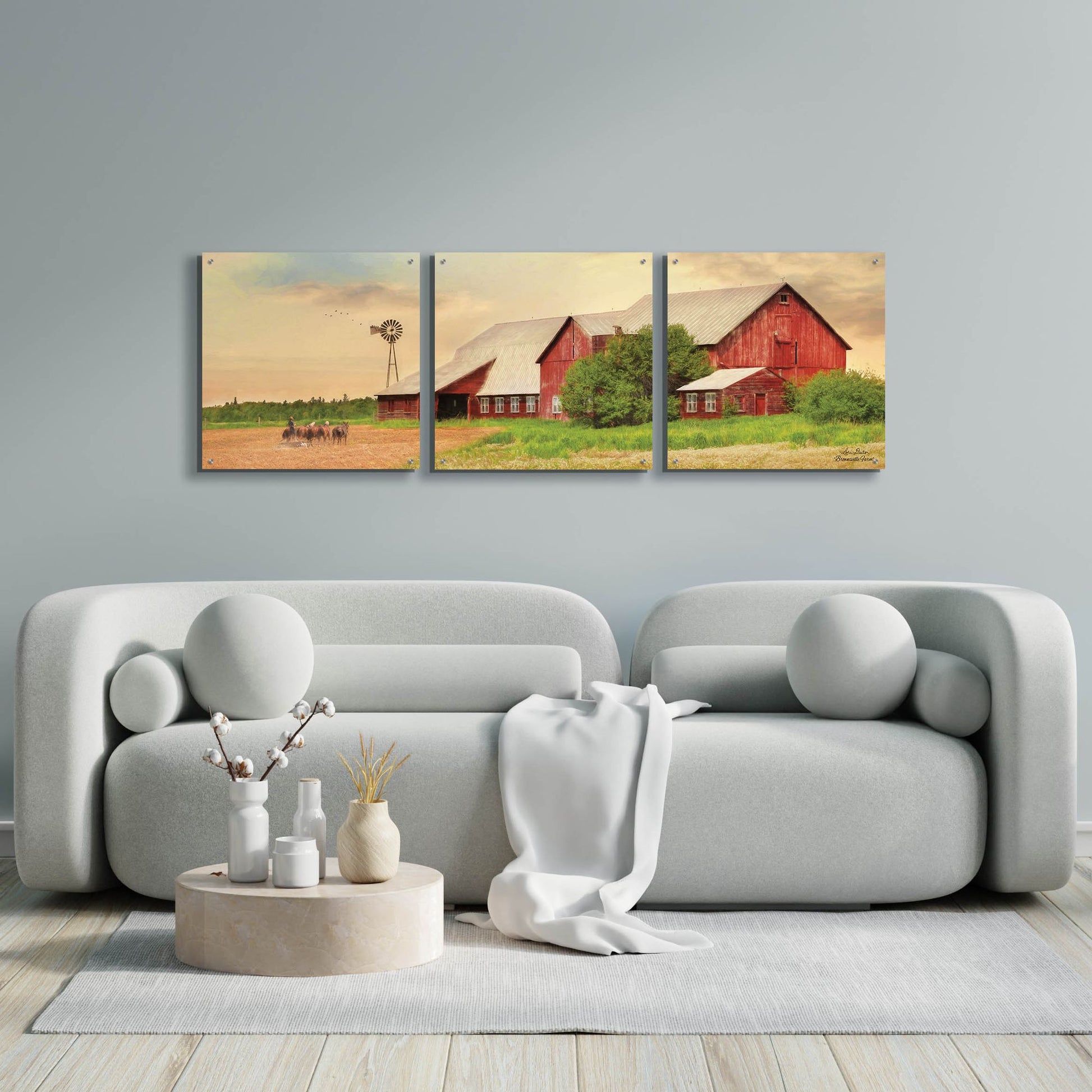 Epic Art 'Brownsville Farm' by Lori Deiter, Acrylic Glass Wall Art, 3 Piece Set,72x24