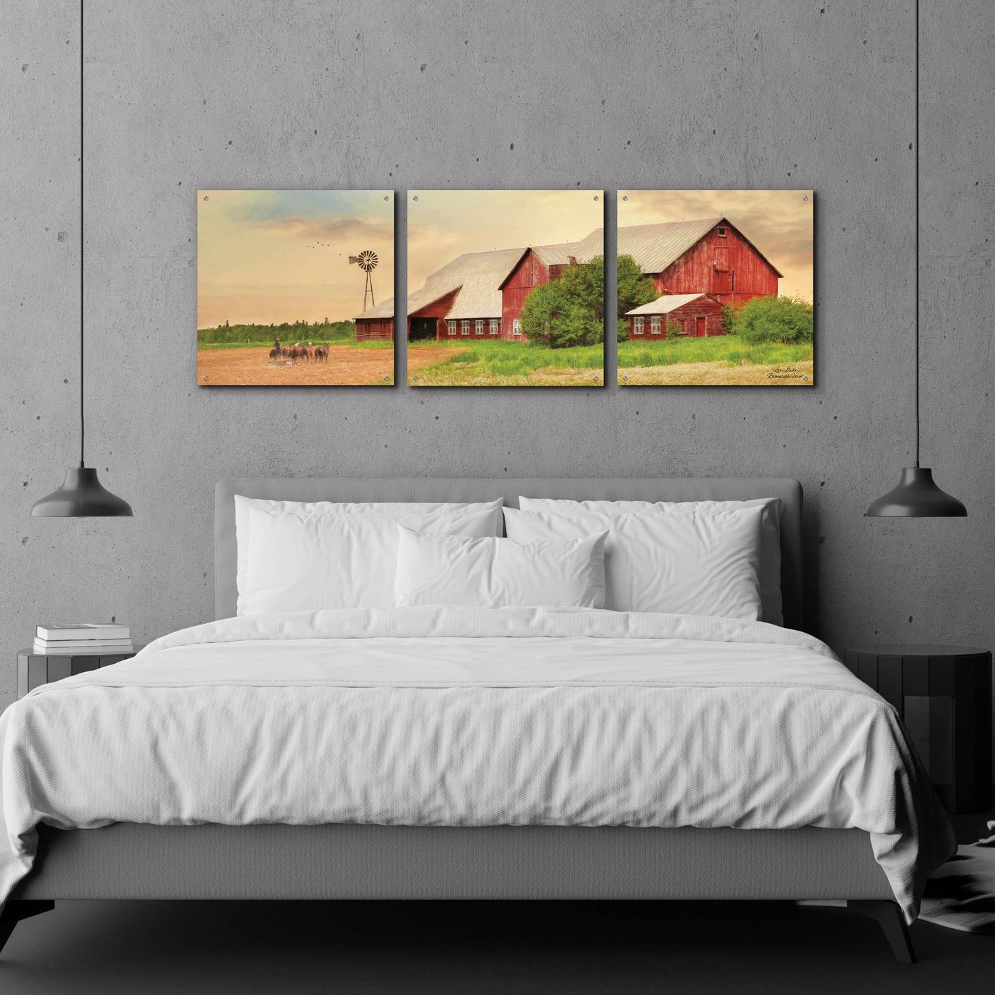 Epic Art 'Brownsville Farm' by Lori Deiter, Acrylic Glass Wall Art, 3 Piece Set,72x24