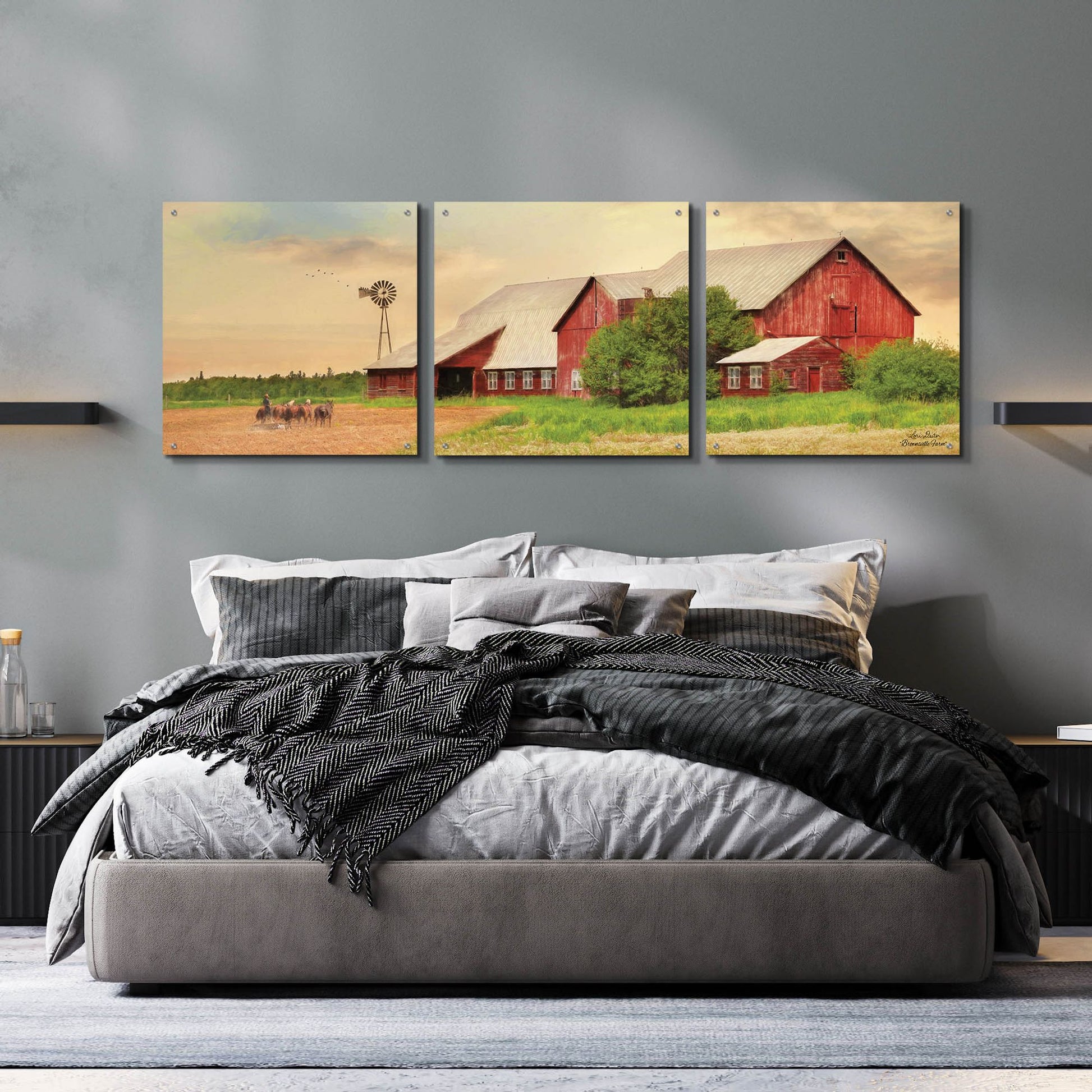 Epic Art 'Brownsville Farm' by Lori Deiter, Acrylic Glass Wall Art, 3 Piece Set,72x24