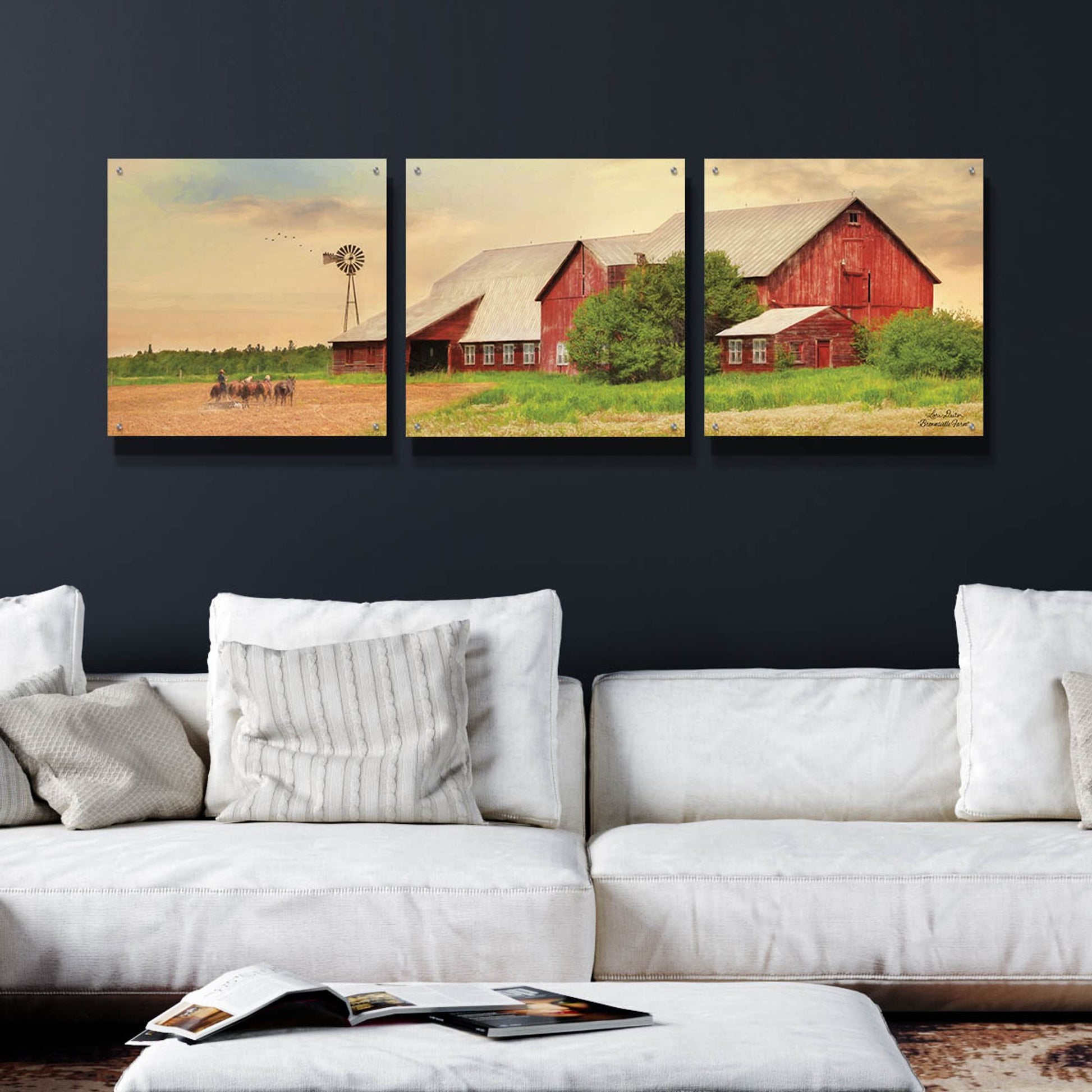 Epic Art 'Brownsville Farm' by Lori Deiter, Acrylic Glass Wall Art, 3 Piece Set,72x24