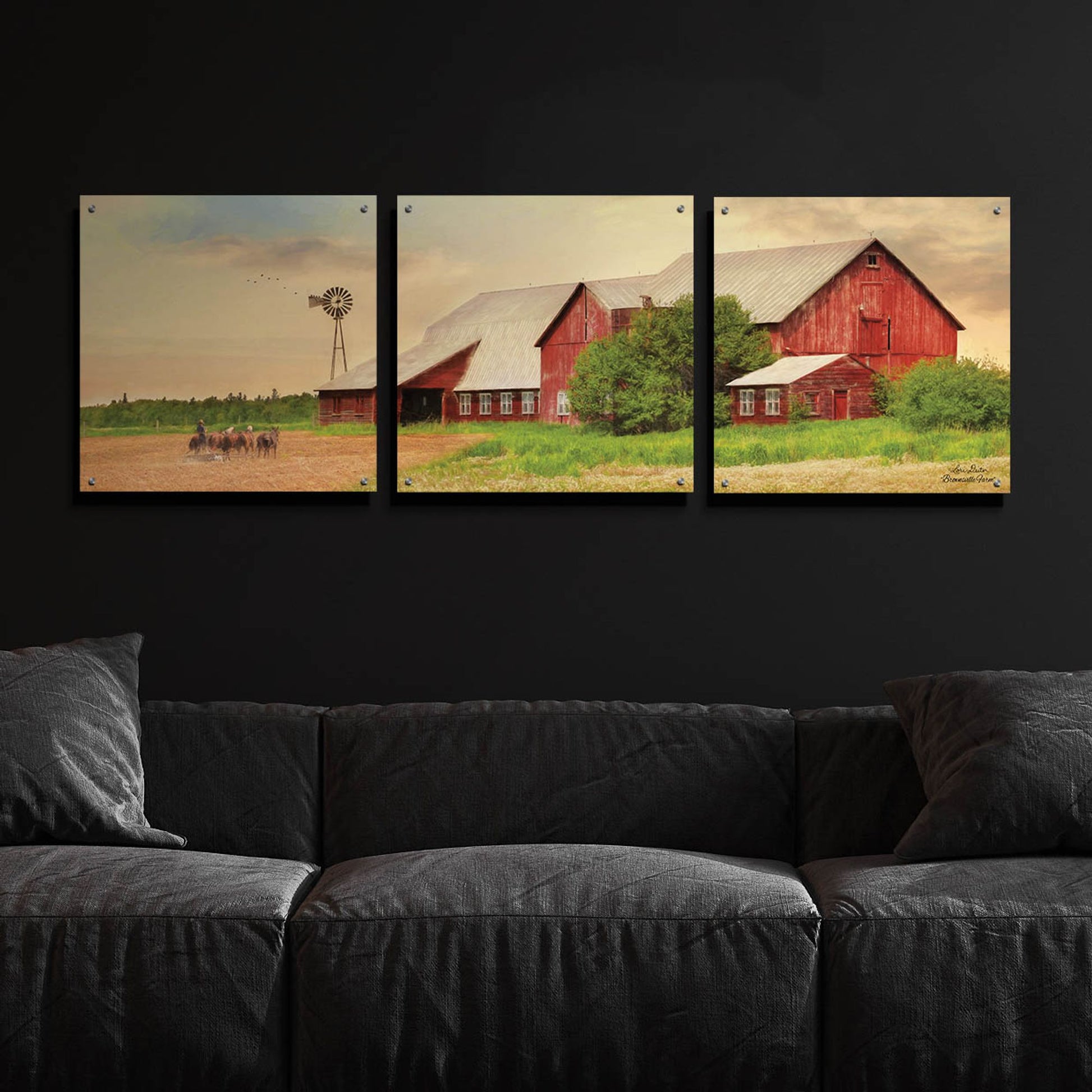 Epic Art 'Brownsville Farm' by Lori Deiter, Acrylic Glass Wall Art, 3 Piece Set,72x24