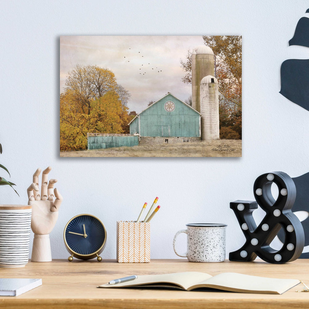 Epic Art 'Teal Barn and Silo' by Lori Deiter, Acrylic Glass Wall Art,16x12