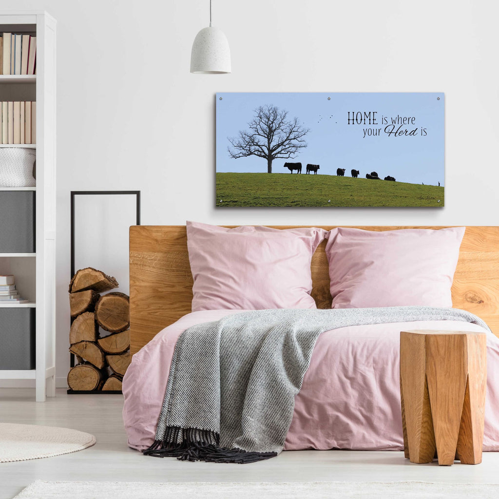 Epic Art 'Home Is Where Your Herd Is' by Lori Deiter, Acrylic Glass Wall Art,48x24
