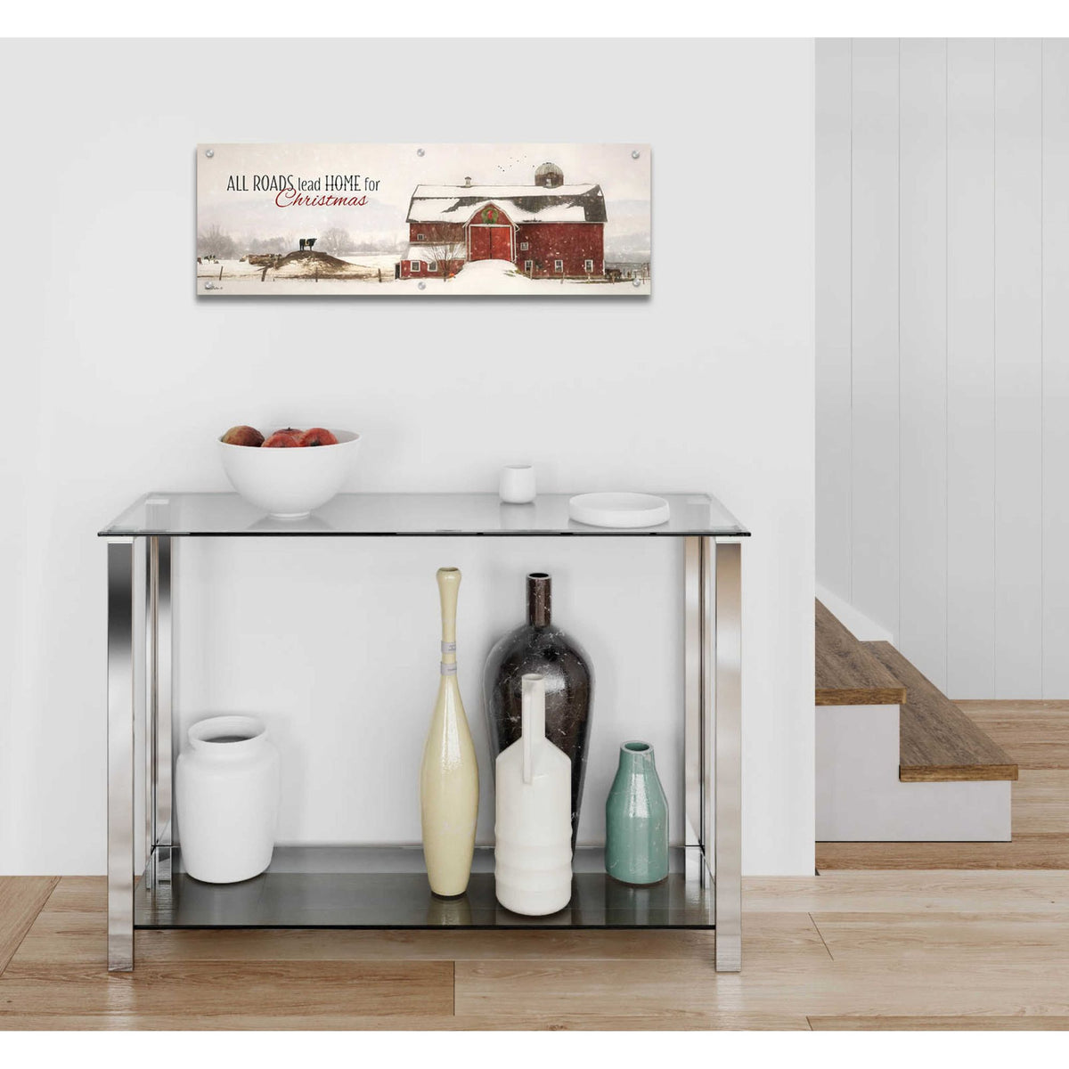 Epic Art 'All Roads Lead Home for Christmas' by Lori Deiter, Acrylic Glass Wall Art,36x12