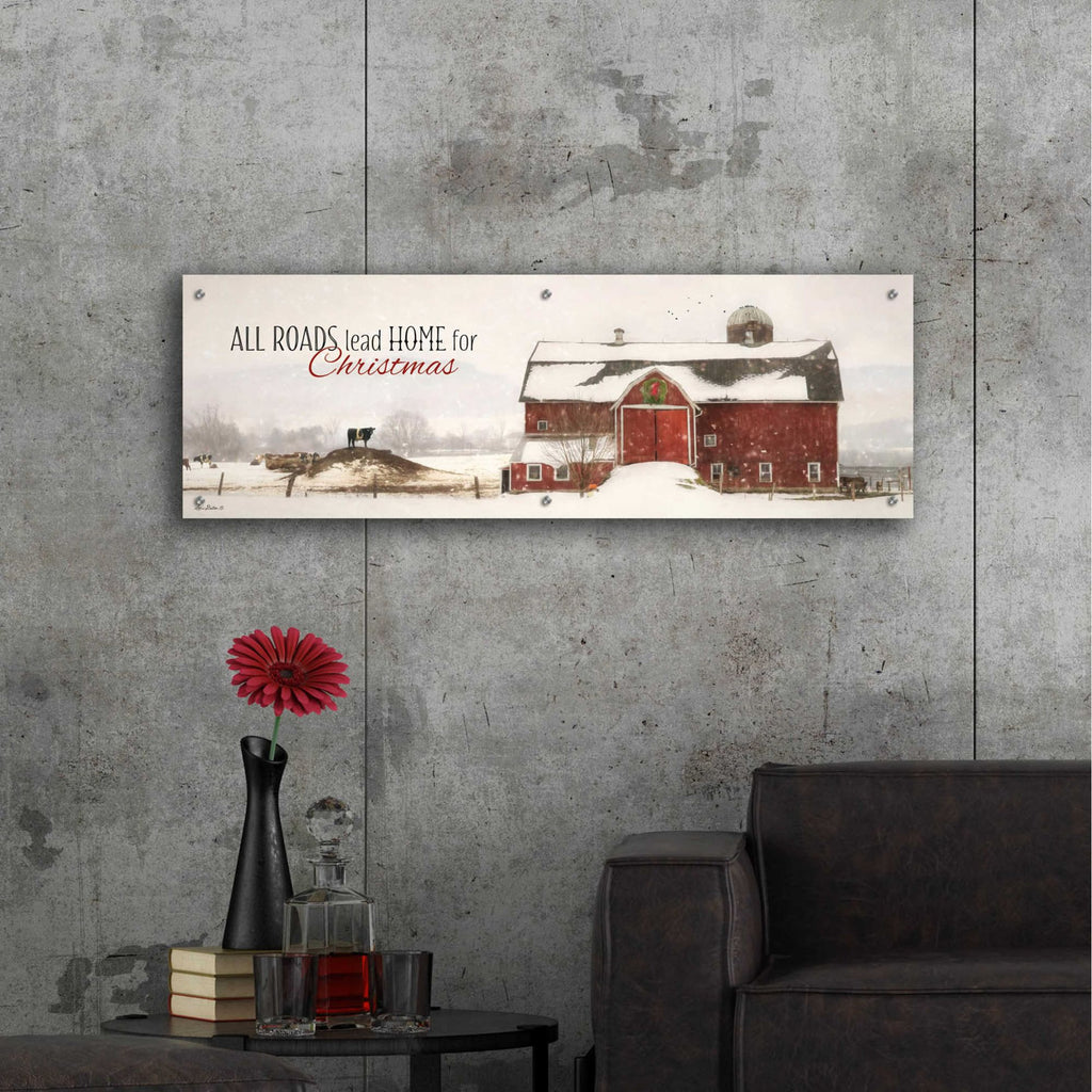 Epic Art 'All Roads Lead Home for Christmas' by Lori Deiter, Acrylic Glass Wall Art,48x16