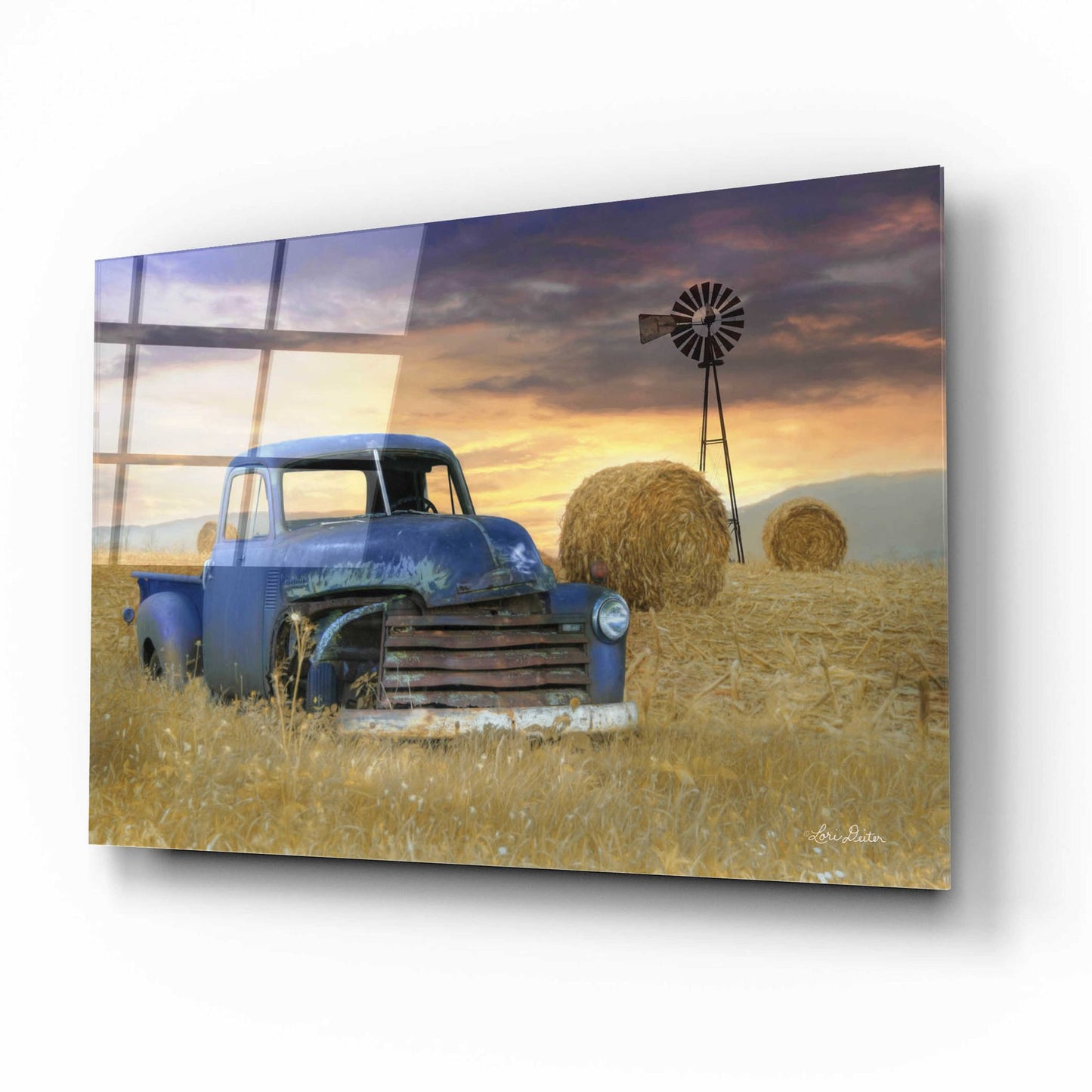 Epic Art 'Old Chevy with Windmill' by Lori Deiter, Acrylic Glass Wall Art,16x12