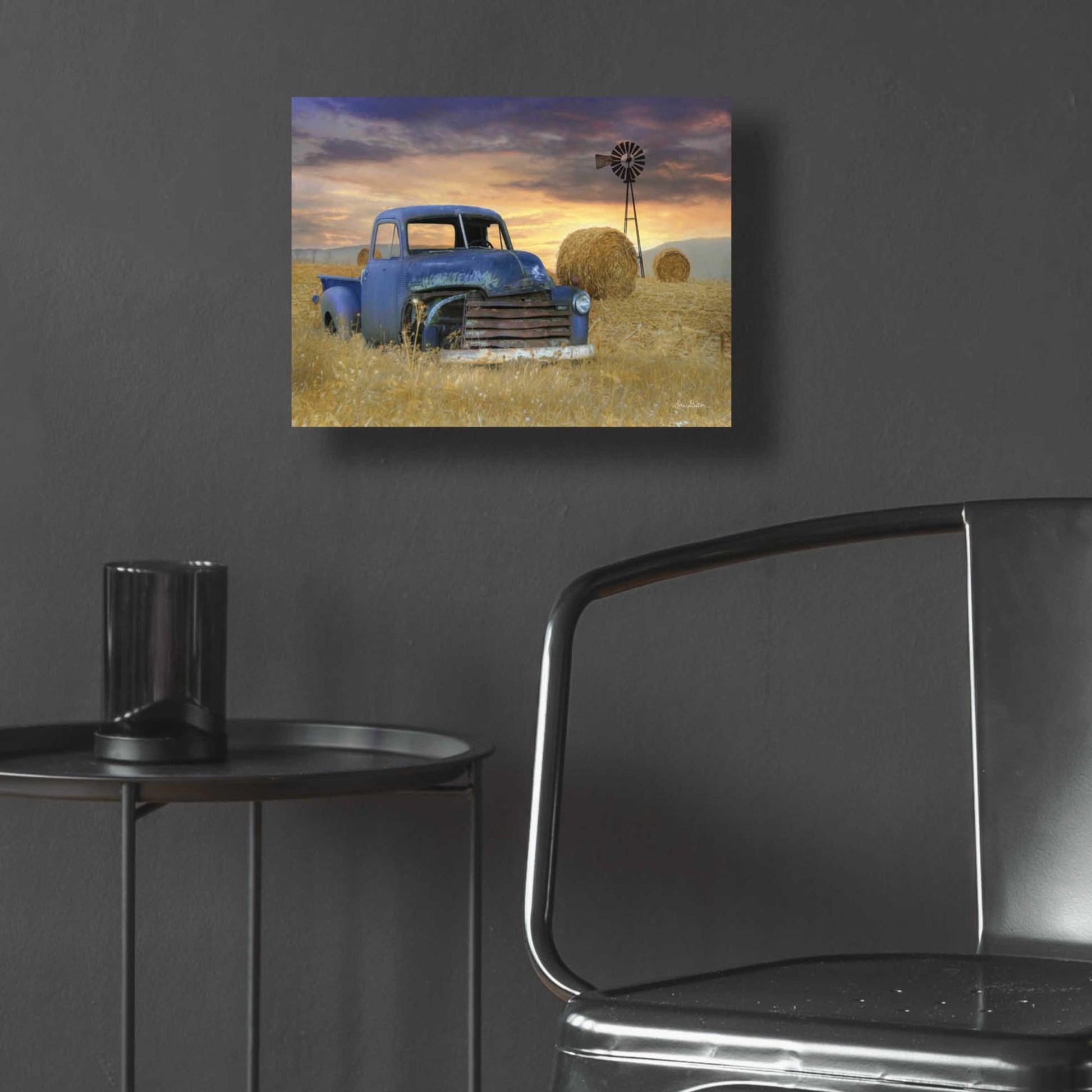 Epic Art 'Old Chevy with Windmill' by Lori Deiter, Acrylic Glass Wall Art,16x12