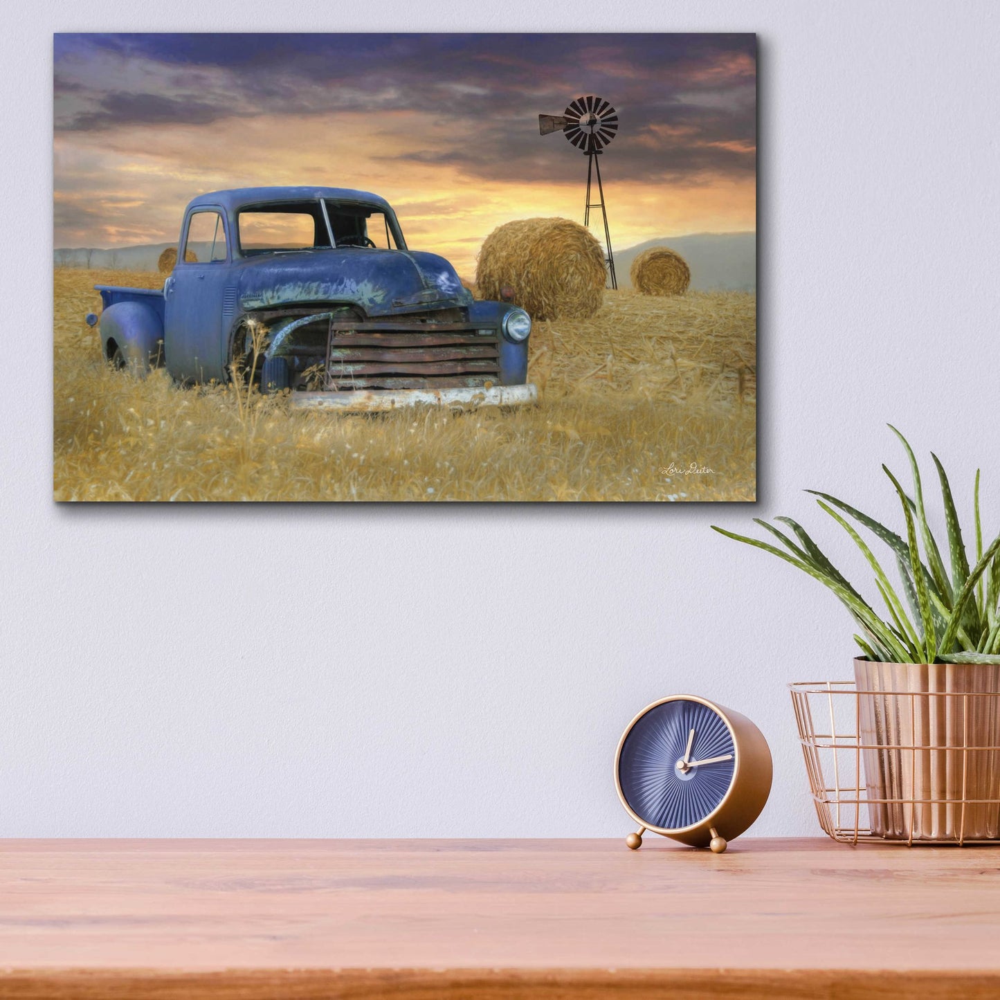 Epic Art 'Old Chevy with Windmill' by Lori Deiter, Acrylic Glass Wall Art,16x12