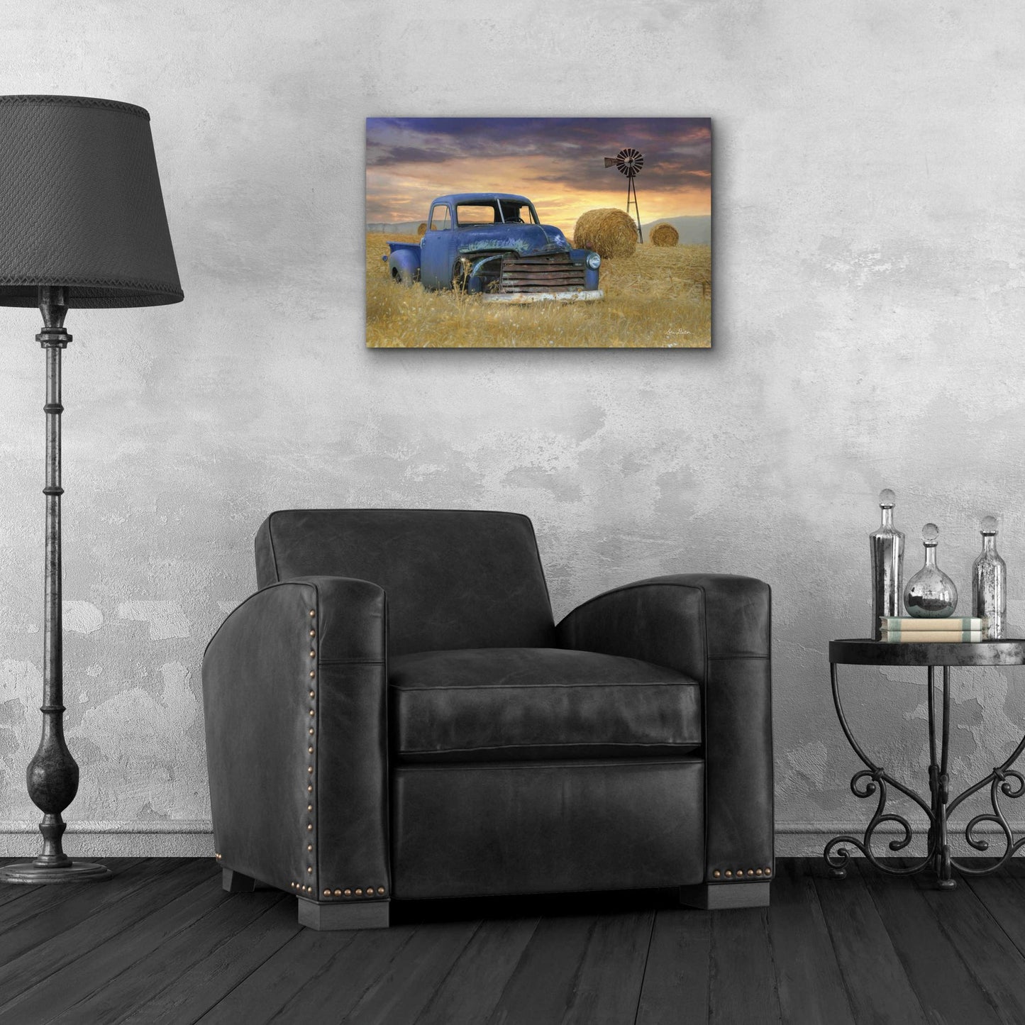 Epic Art 'Old Chevy with Windmill' by Lori Deiter, Acrylic Glass Wall Art,24x16