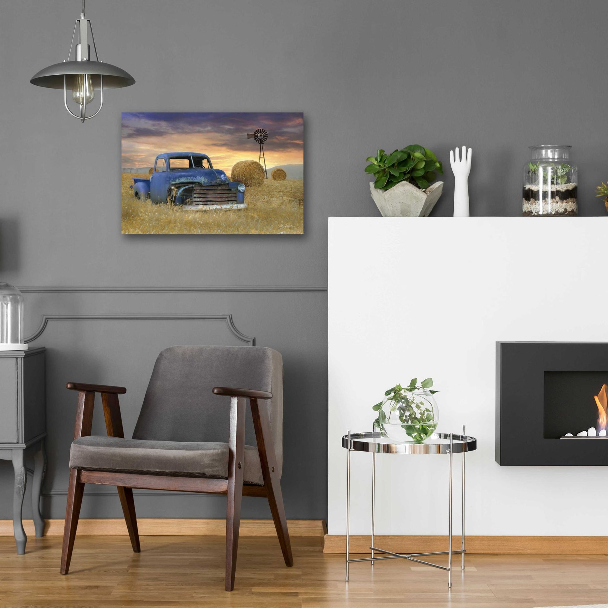 Epic Art 'Old Chevy with Windmill' by Lori Deiter, Acrylic Glass Wall Art,24x16