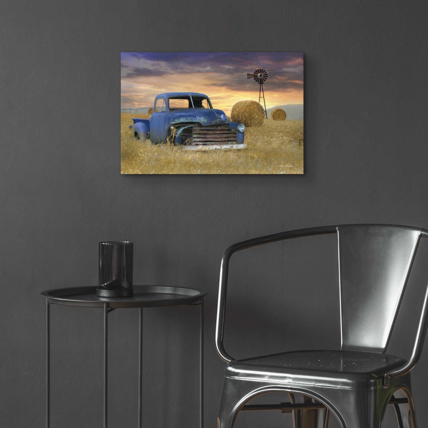 Epic Art 'Old Chevy with Windmill' by Lori Deiter, Acrylic Glass Wall Art,24x16