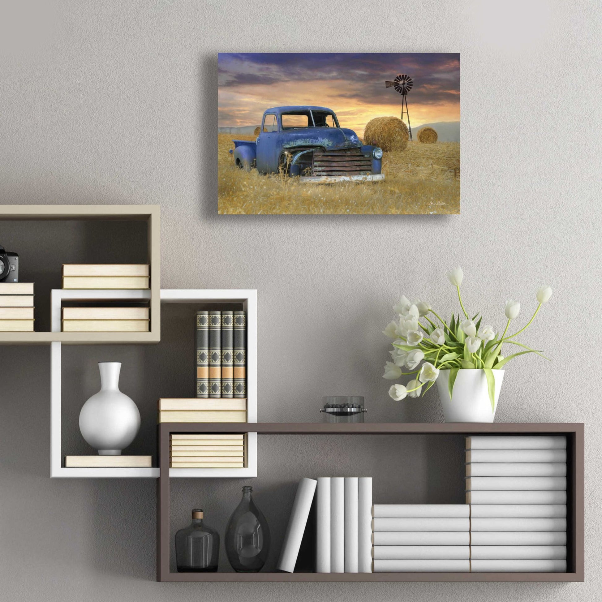 Epic Art 'Old Chevy with Windmill' by Lori Deiter, Acrylic Glass Wall Art,24x16