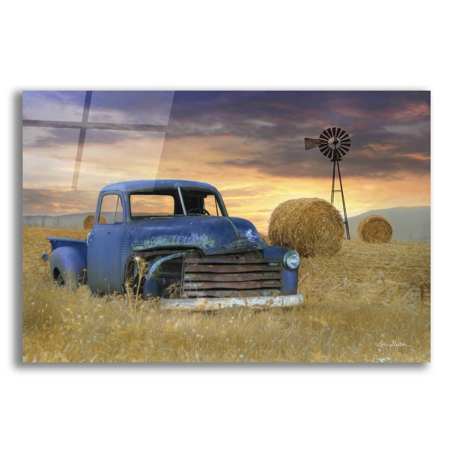 Epic Art 'Old Chevy with Windmill' by Lori Deiter, Acrylic Glass Wall Art,24x16