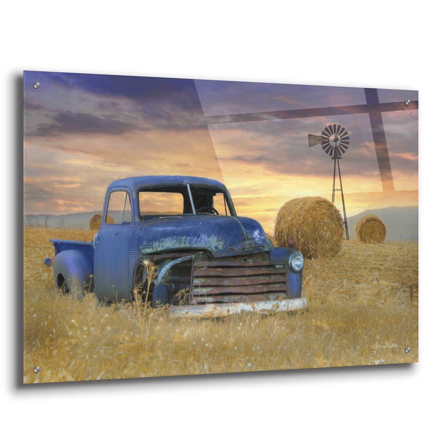 Epic Art 'Old Chevy with Windmill' by Lori Deiter, Acrylic Glass Wall Art,36x24