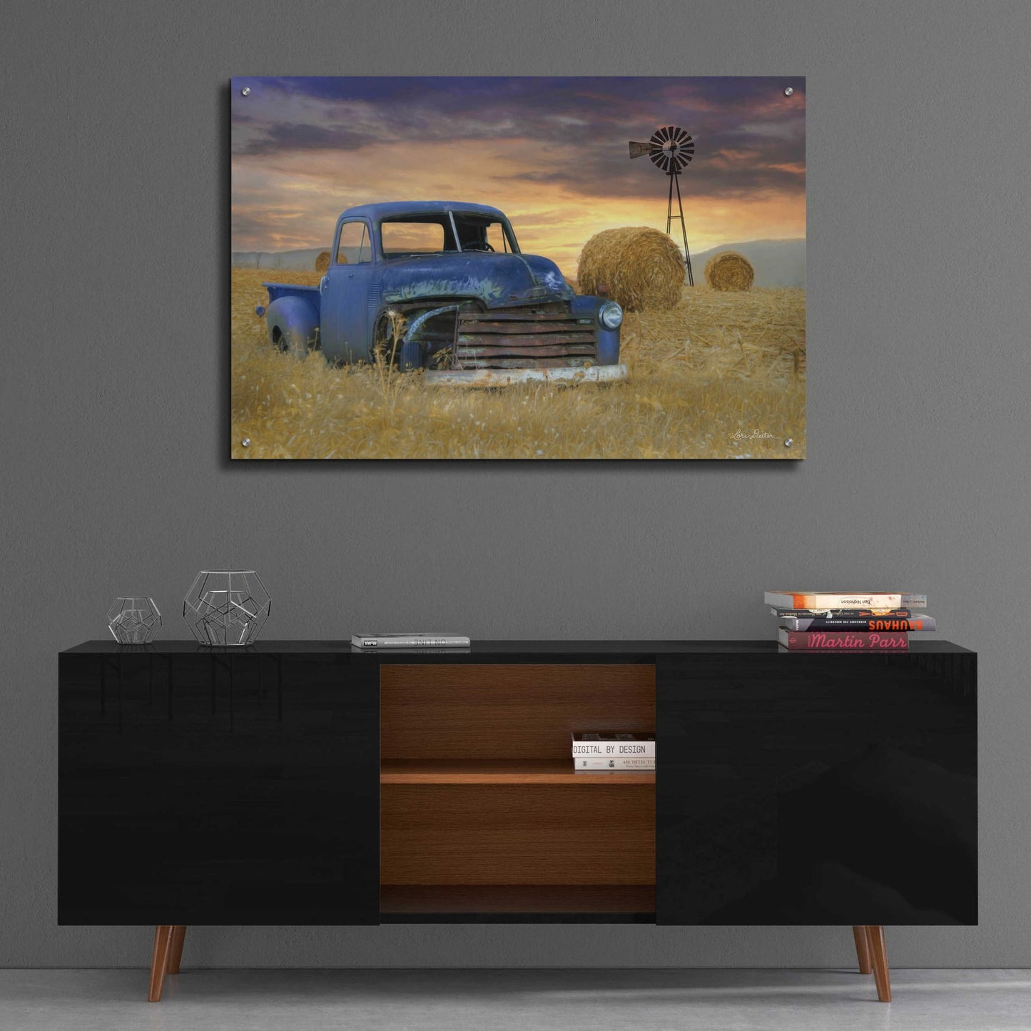 Epic Art 'Old Chevy with Windmill' by Lori Deiter, Acrylic Glass Wall Art,36x24