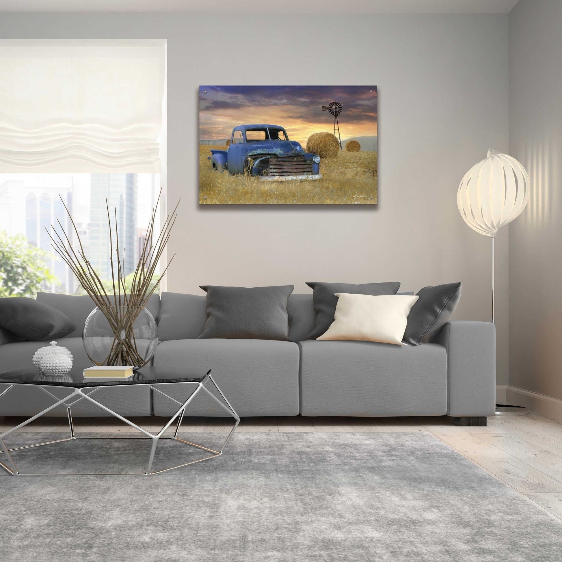 Epic Art 'Old Chevy with Windmill' by Lori Deiter, Acrylic Glass Wall Art,36x24