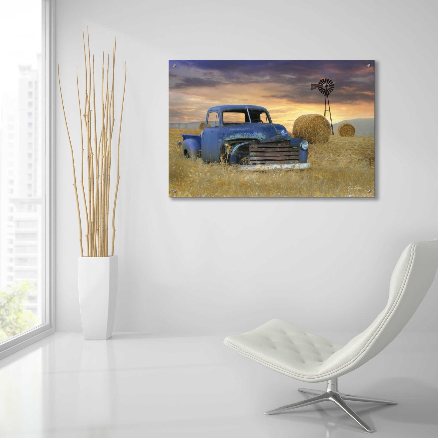 Epic Art 'Old Chevy with Windmill' by Lori Deiter, Acrylic Glass Wall Art,36x24