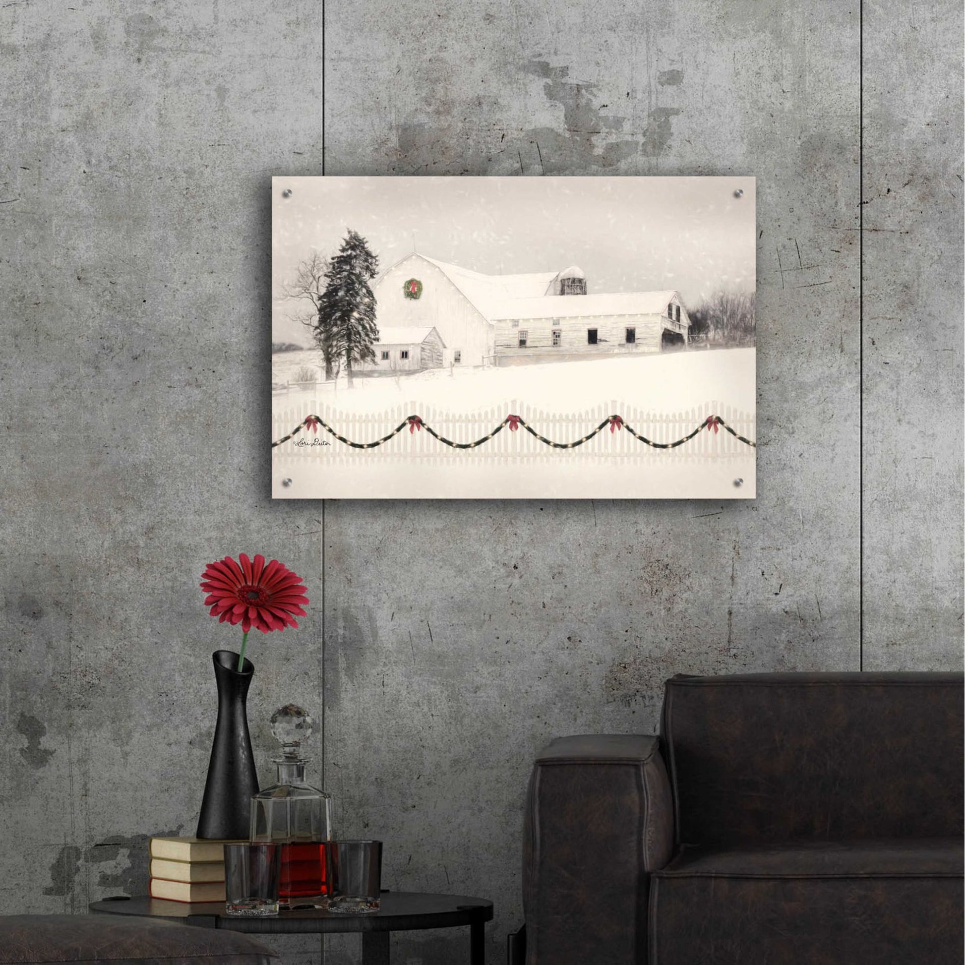 Epic Art 'Snowy Barn on a Hill' by Lori Deiter, Acrylic Glass Wall Art,36x24