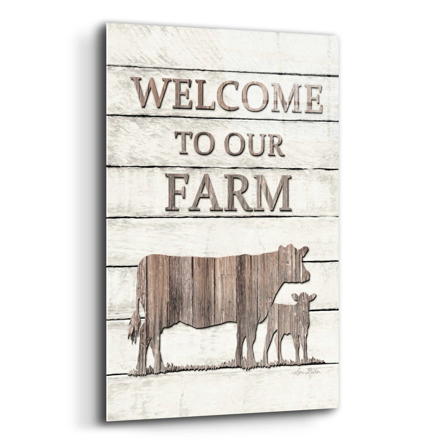 Epic Art 'Cow Welcome to Our Farm' by Lori Deiter Acrylic Glass Wall Art,12x16