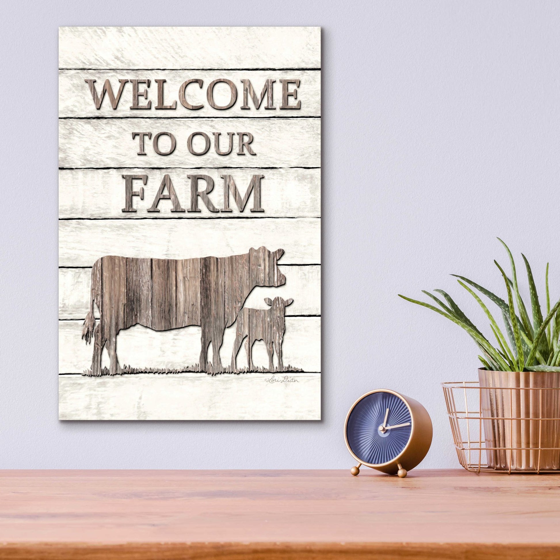 Epic Art 'Cow Welcome to Our Farm' by Lori Deiter Acrylic Glass Wall Art,12x16