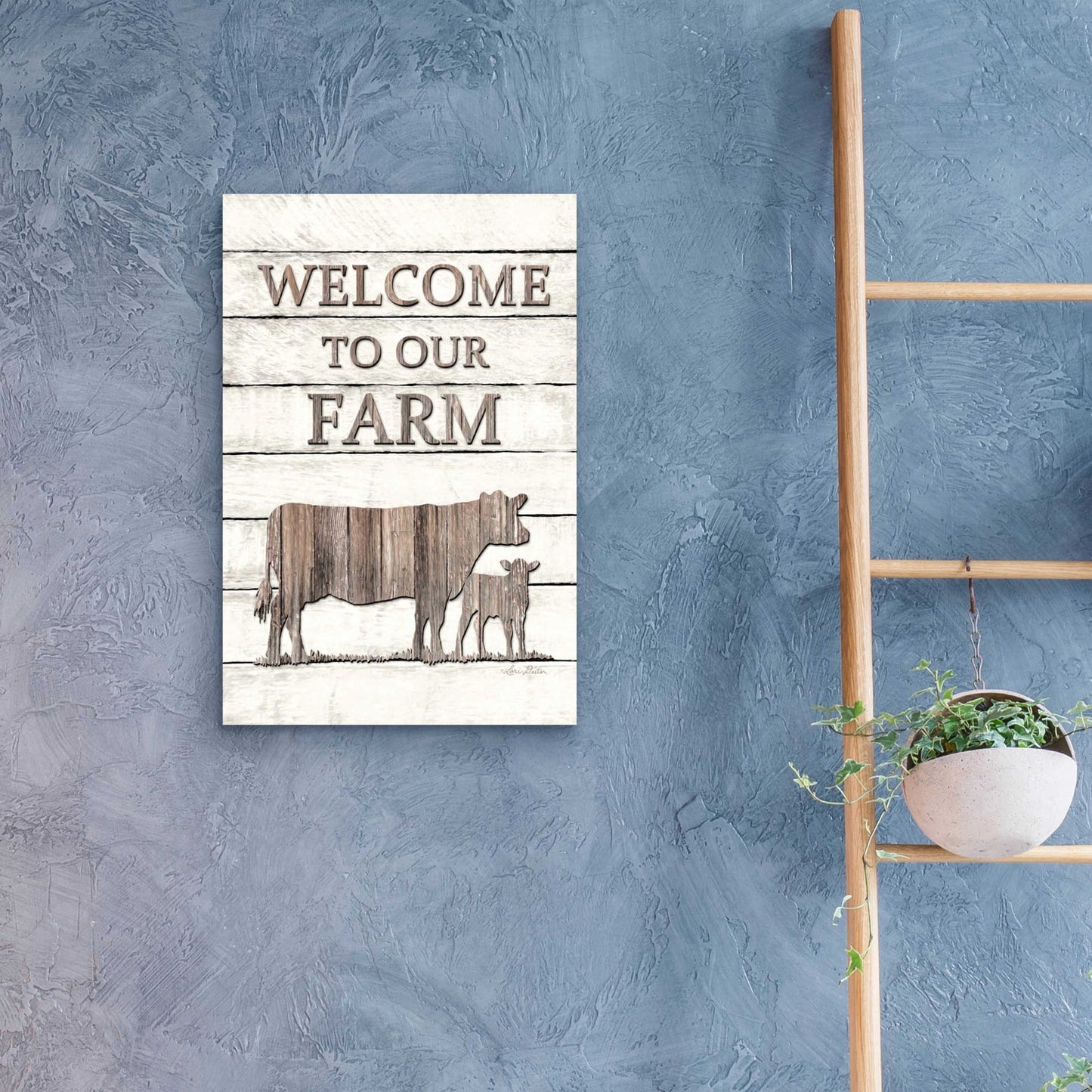 Epic Art 'Cow Welcome to Our Farm' by Lori Deiter Acrylic Glass Wall Art,16x24