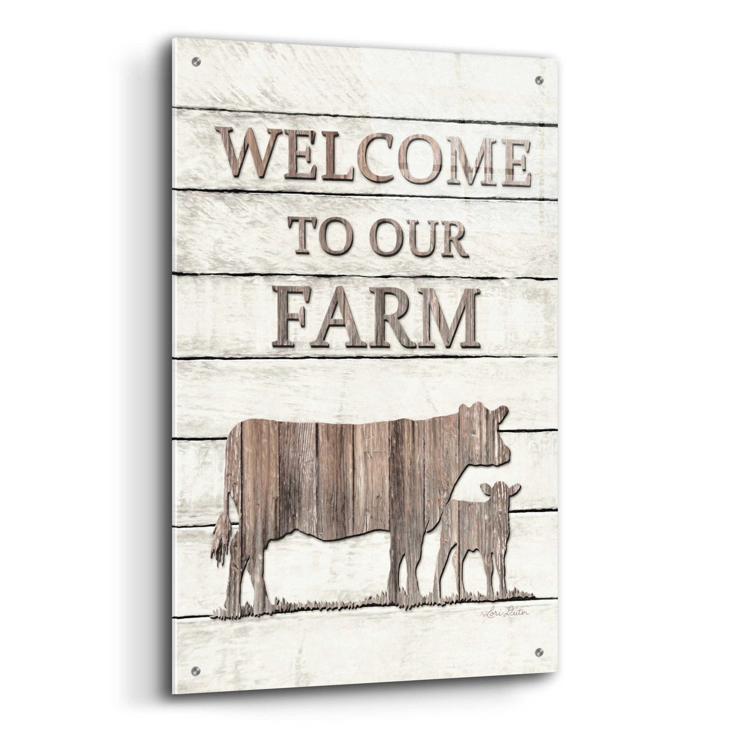 Epic Art 'Cow Welcome to Our Farm' by Lori Deiter Acrylic Glass Wall Art,24x36