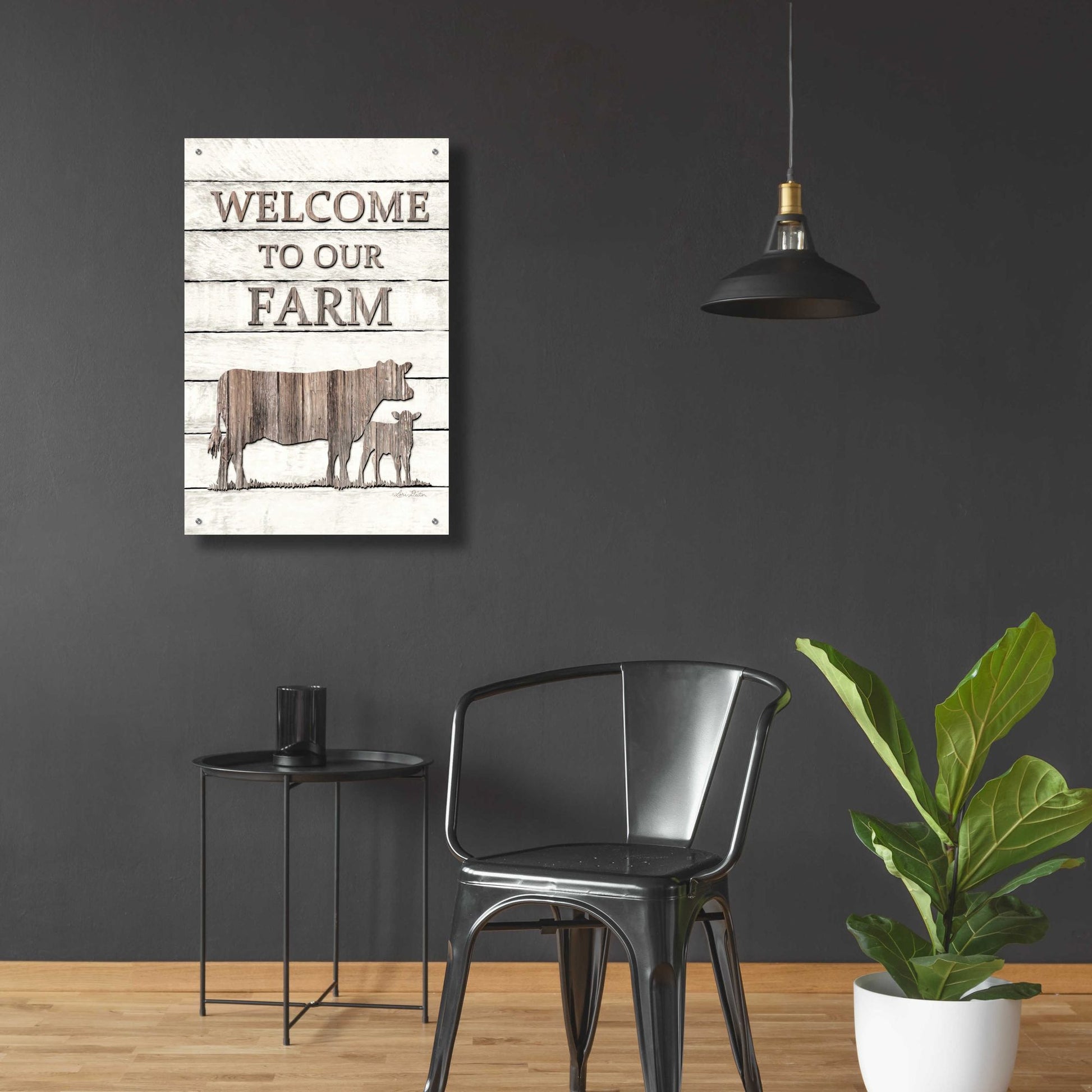 Epic Art 'Cow Welcome to Our Farm' by Lori Deiter Acrylic Glass Wall Art,24x36