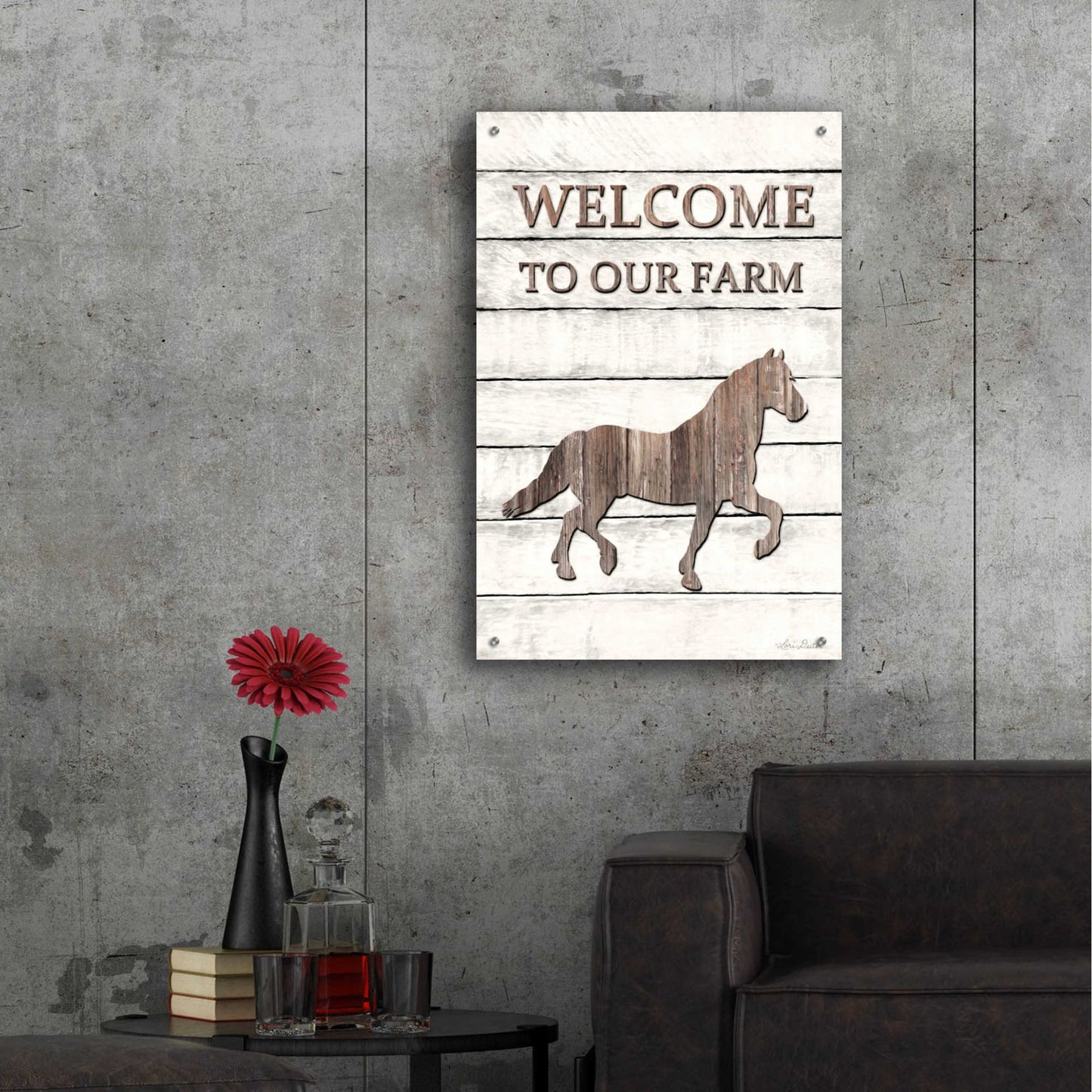 Epic Art 'Horse Welcome to Our Farm' by Lori Deiter Acrylic Glass Wall Art,24x36