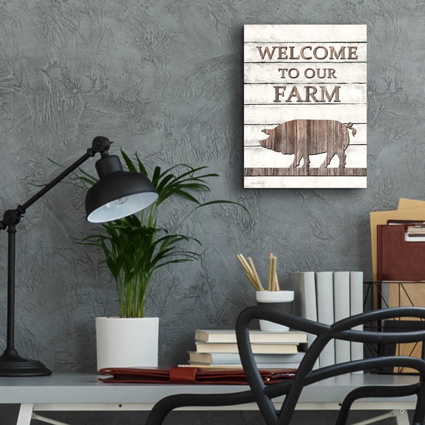 Epic Art 'Pig Welcome to Our Farm' by Lori Deiter Acrylic Glass Wall Art,12x16