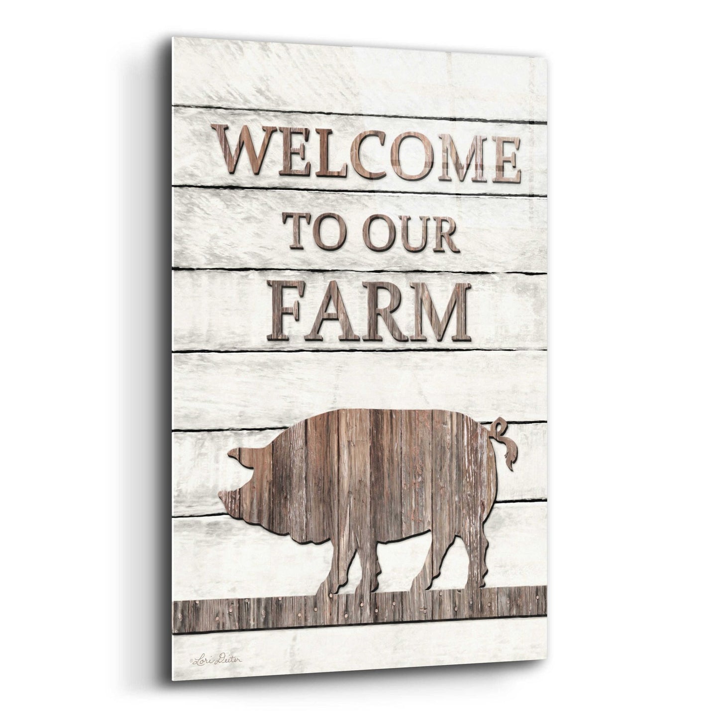 Epic Art 'Pig Welcome to Our Farm' by Lori Deiter Acrylic Glass Wall Art,16x24