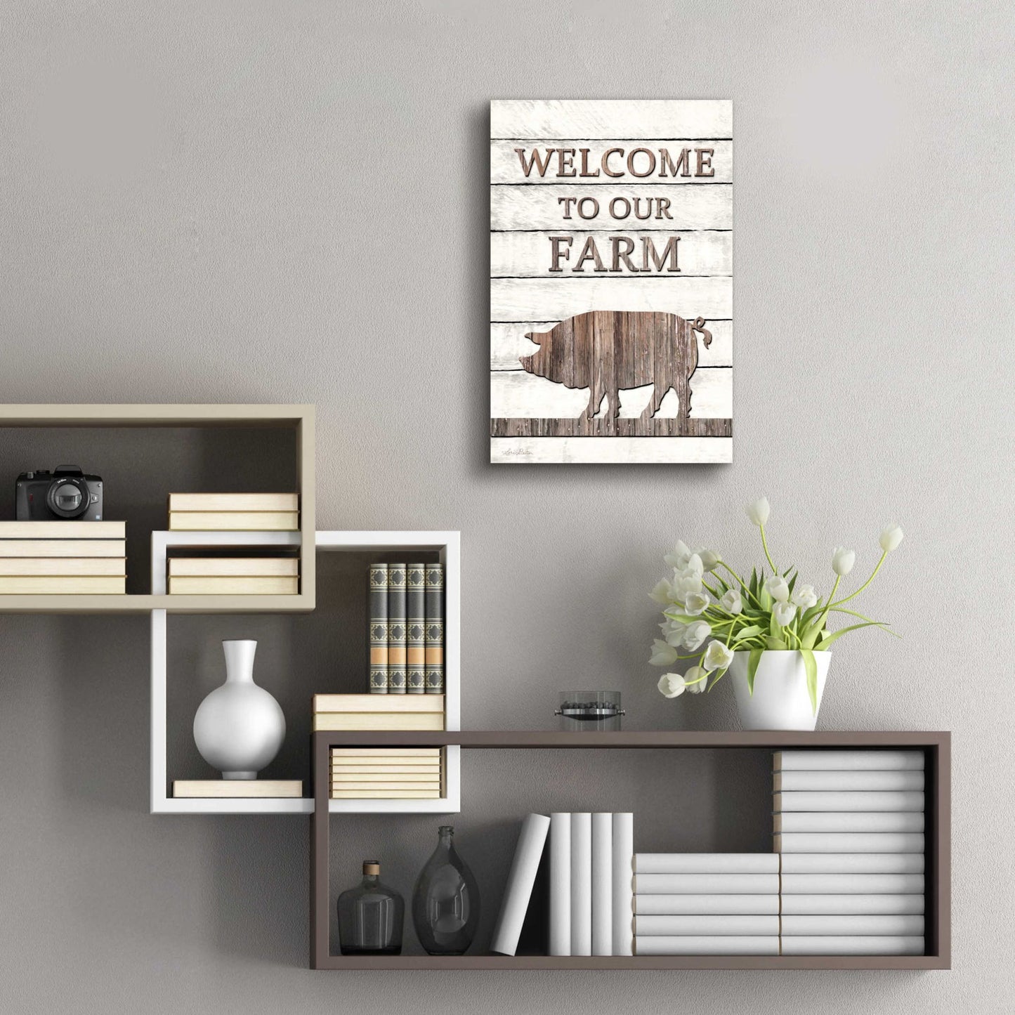 Epic Art 'Pig Welcome to Our Farm' by Lori Deiter Acrylic Glass Wall Art,16x24