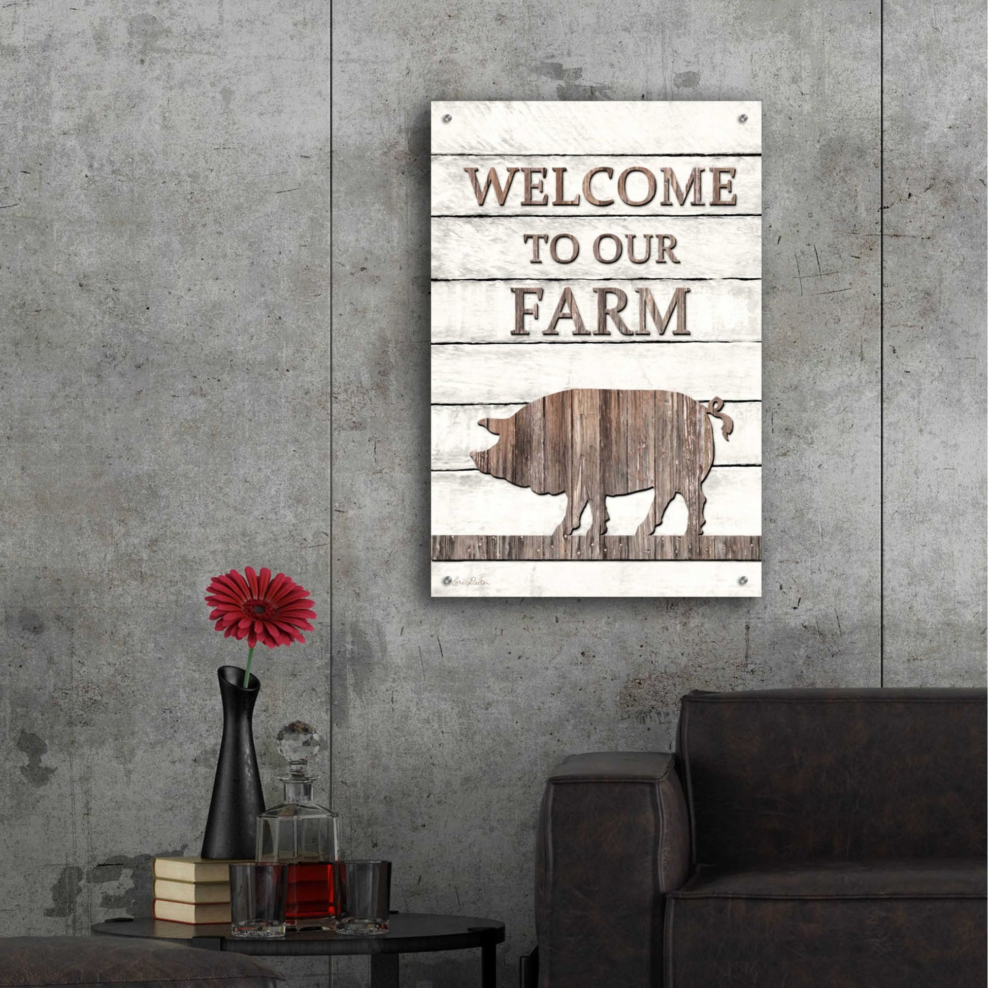 Epic Art 'Pig Welcome to Our Farm' by Lori Deiter Acrylic Glass Wall Art,24x36