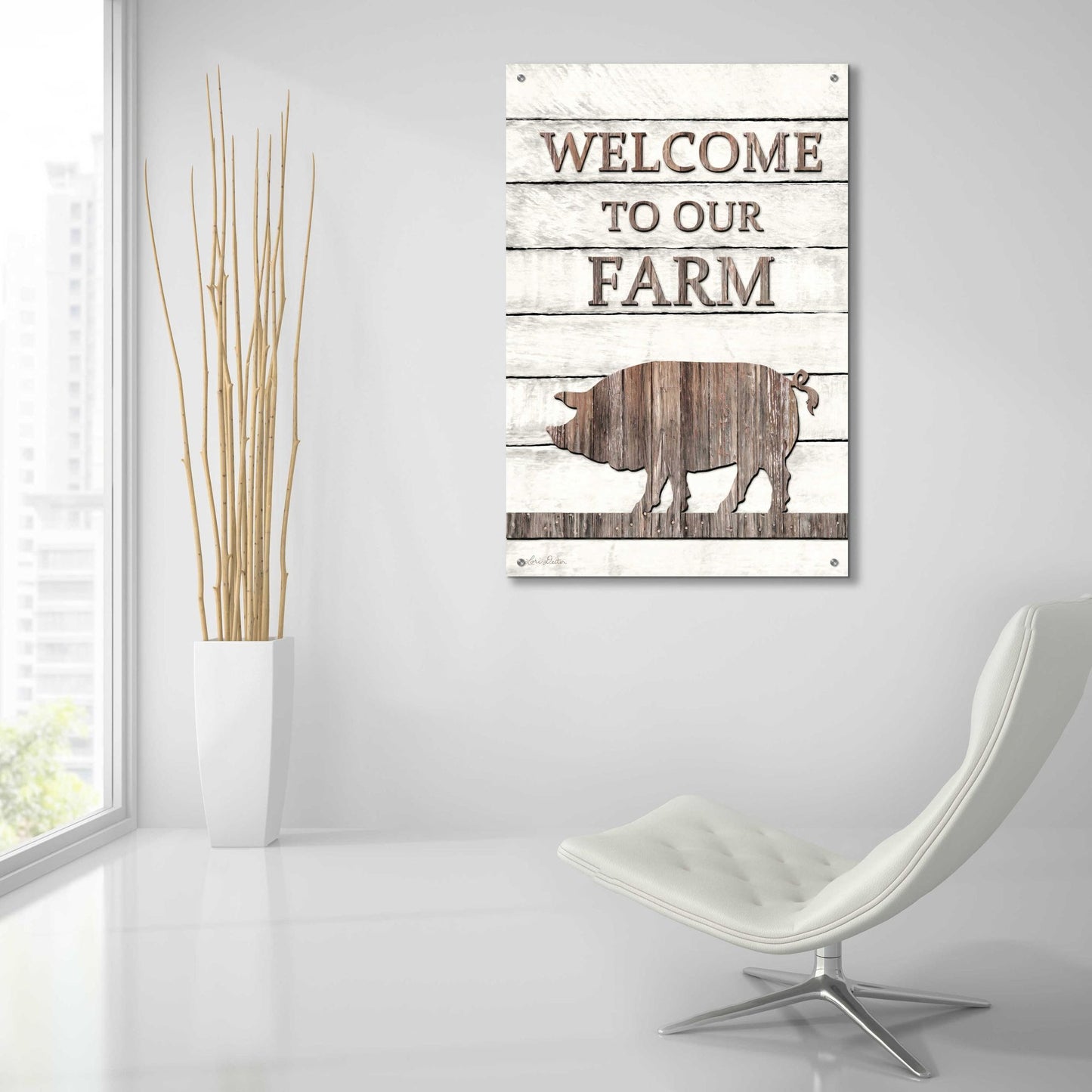 Epic Art 'Pig Welcome to Our Farm' by Lori Deiter Acrylic Glass Wall Art,24x36