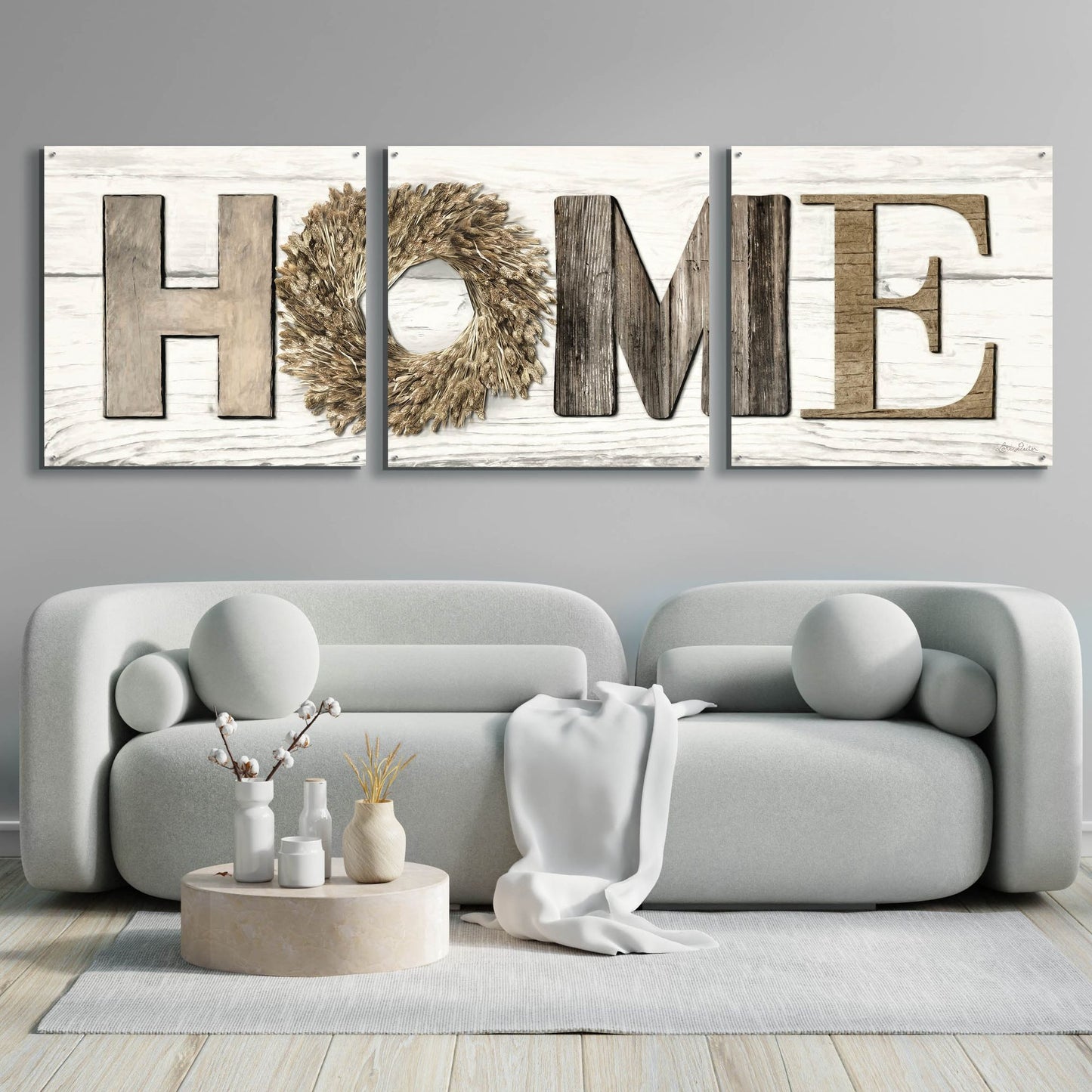 Epic Art 'Home in Beige' by Lori Deiter Acrylic Glass Wall Art, 3 Piece Set,108x36